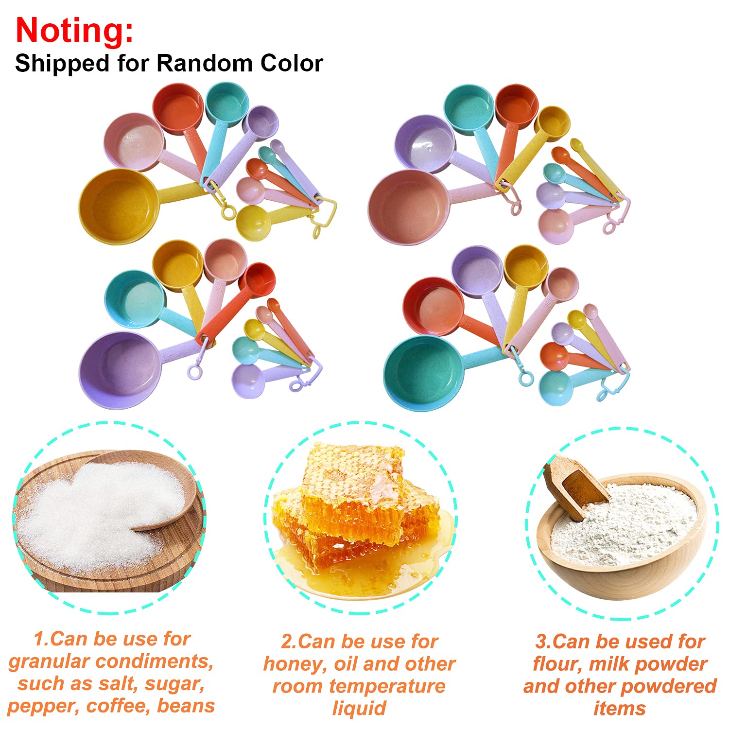 Plastic Measuring Cups And Spoons Set - 10 Pcs Colorful Kitchen Measuring Tool, Engraved Metric/Us Markings Stackable Silicone M