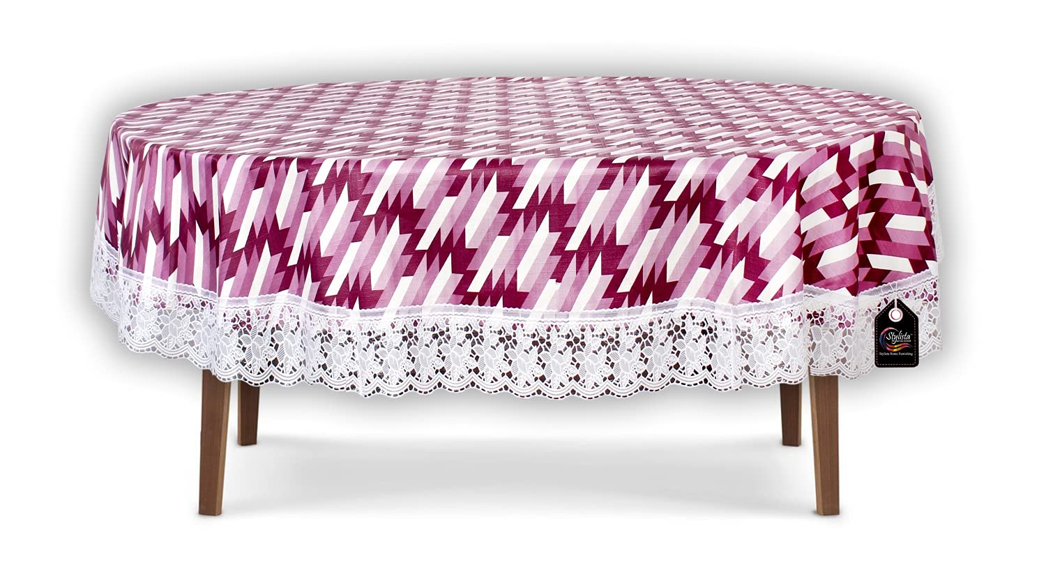 Stylista PVC Waterproof 6 Seater Oval Dining Table Cover WxL 60x90 Inches with Symmetric Pattern Voilet