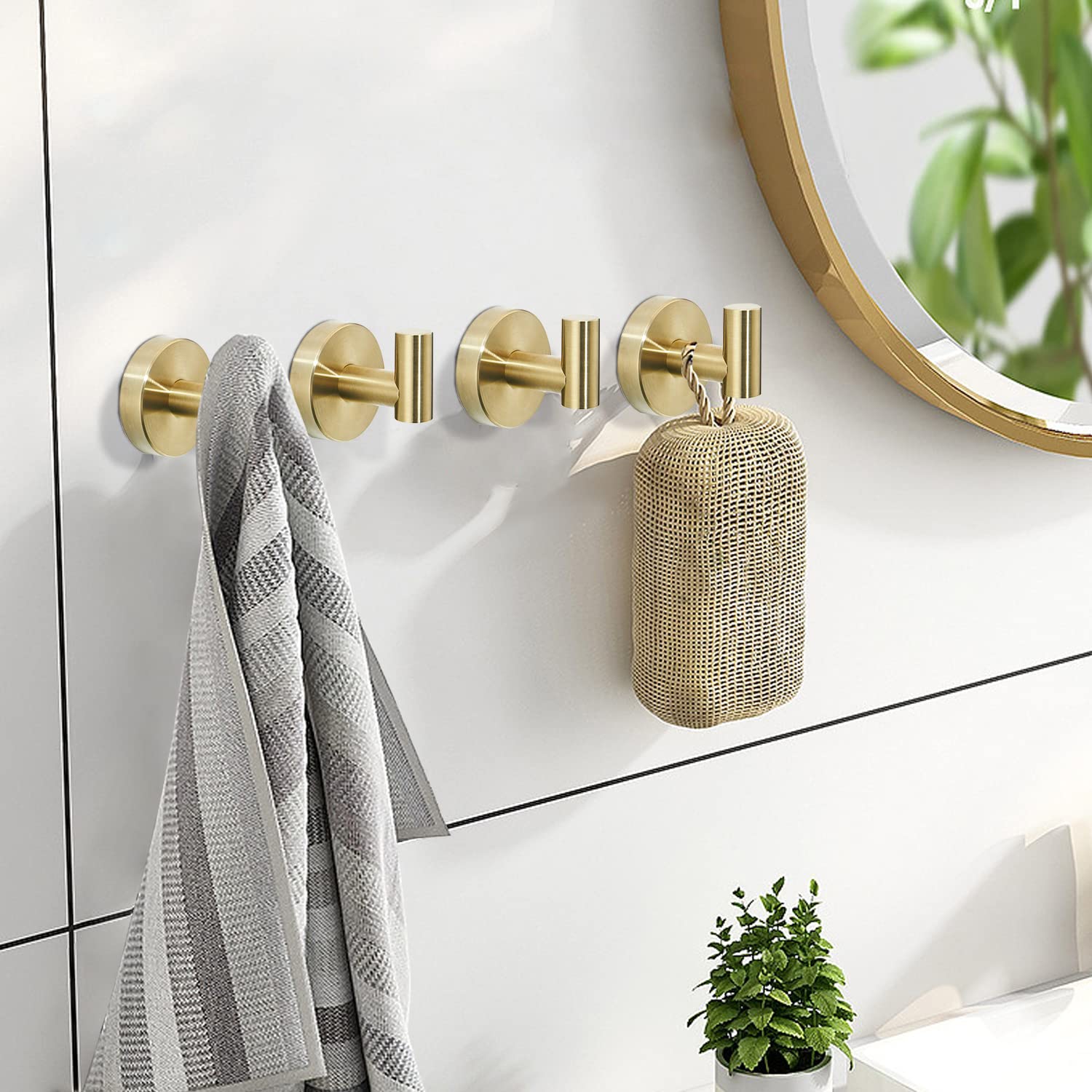 Fairgia Brushed Gold Bathroom Hardware Set, Gold Toilet Paper Holder Towel Ring And 4 Robe Hooks Hand Towel Holder Bathroom Acce