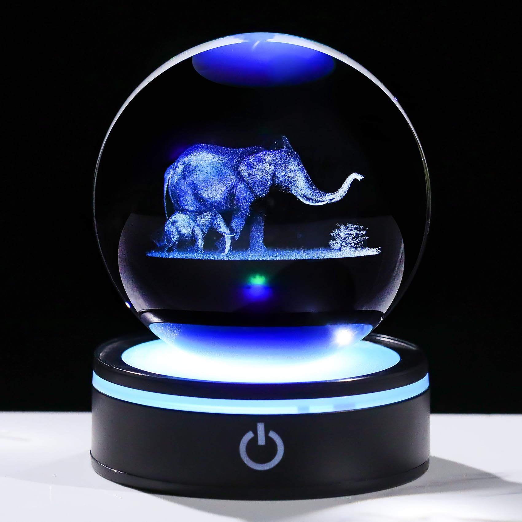 YWHL 3D Elephant Crystal Ball Figurine with Colorful Light Base, Elephant Gifts for Mom Women Men Elephants Lovers, Decorative E