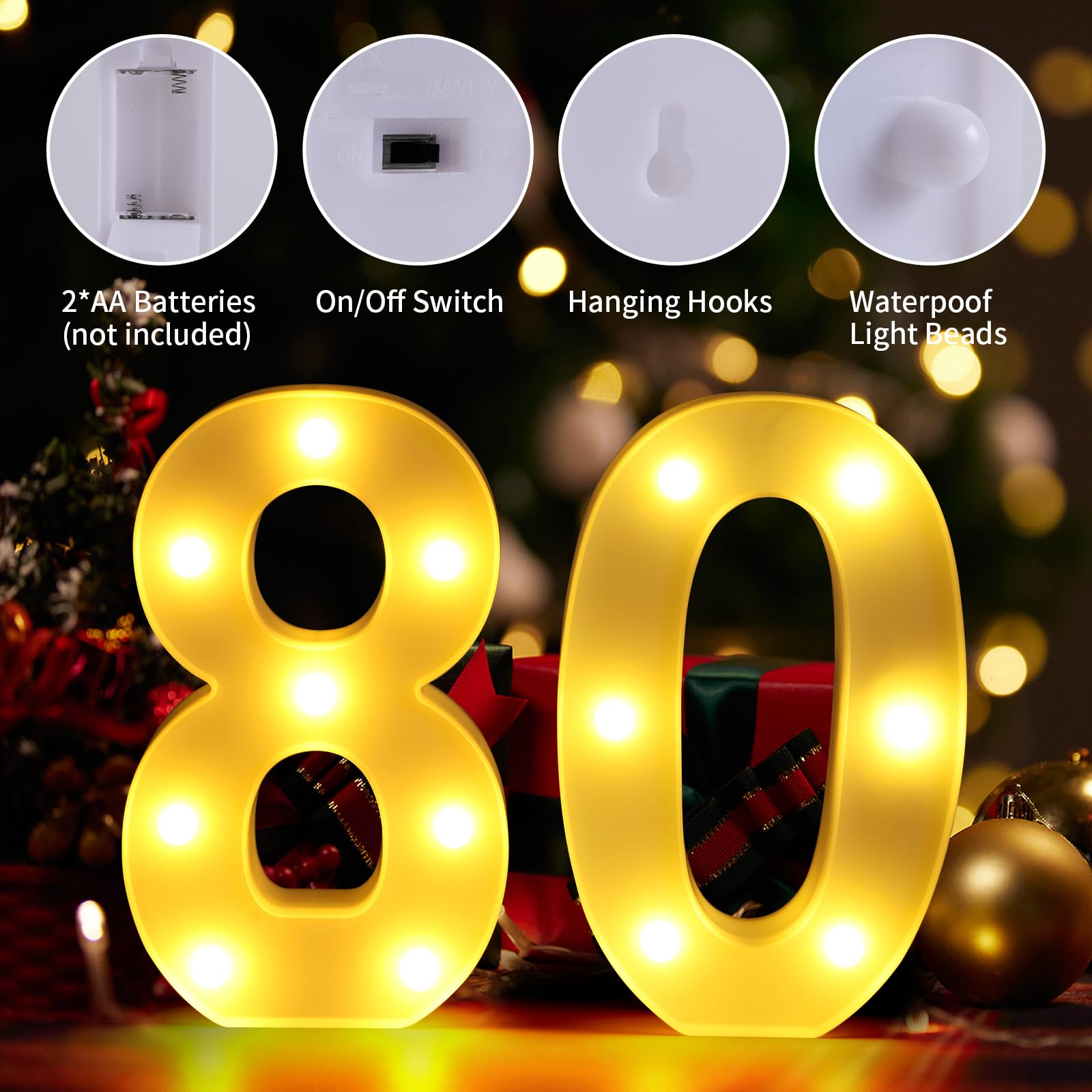 80th Birthday Decorations for Women Men,Happy 80 Birthday Decorations for Centerpieces Table,80 Light Up Numbers Sign Led for Pa