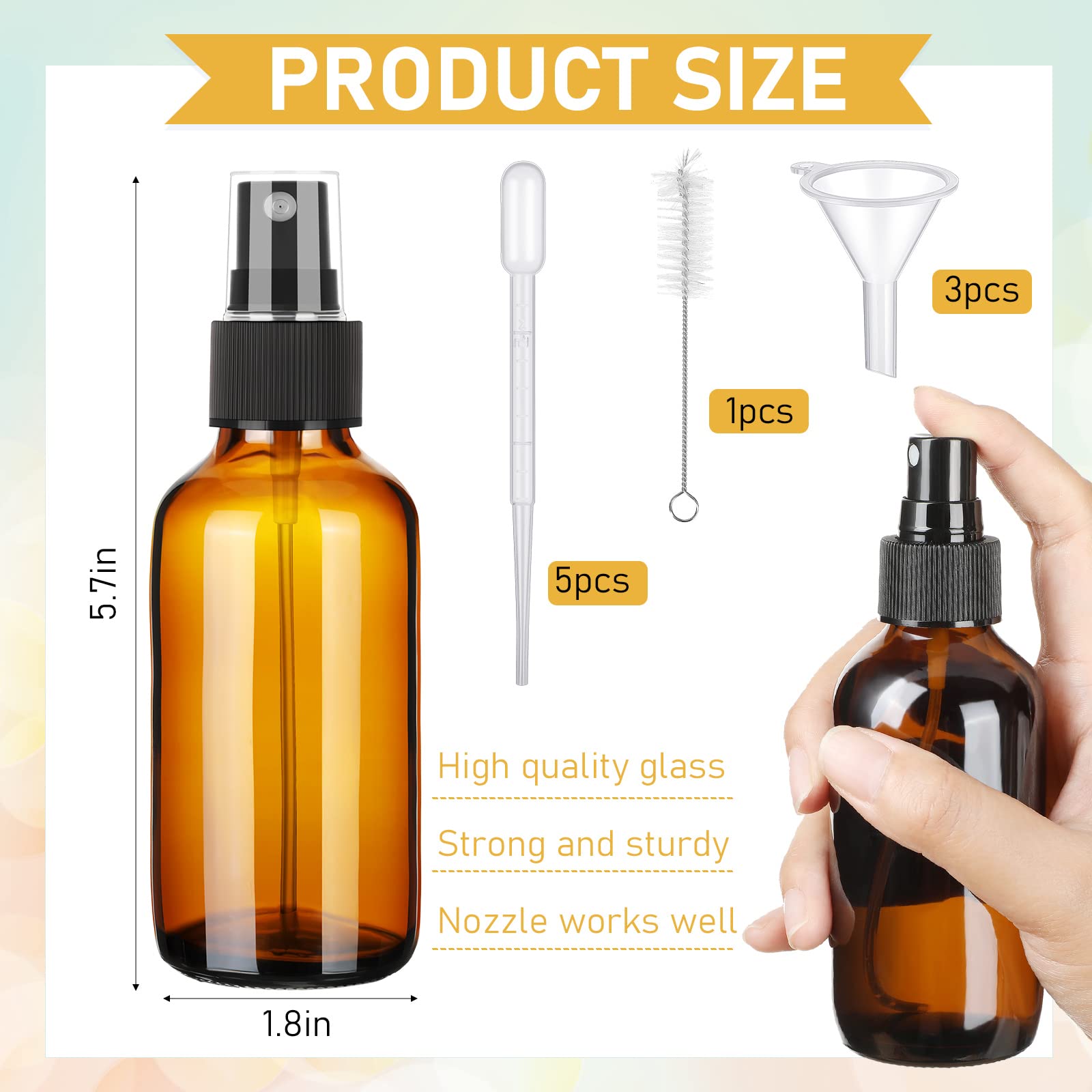 Yungyan 100 Pcs 4 Oz Mini Glass Spray Bottles Empty Small Essential Oil Bottles Fine Mist With 3 Funnel 5 Dropper Cleaning Brush