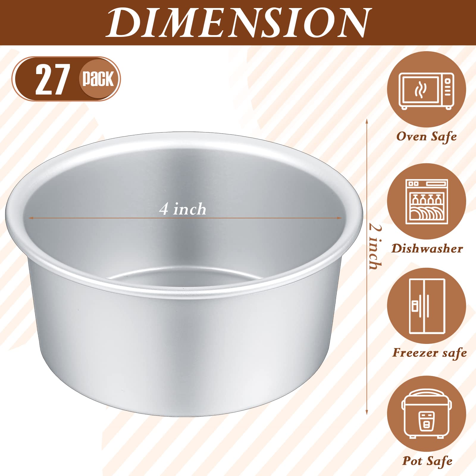 Gerrii 27 Pcs 4 Inch Small Cake Pan Mini Round Cake Pans For Baking Nonstick Aluminum Smash Cake Pans Cheese Cake, Pizza, Quiche