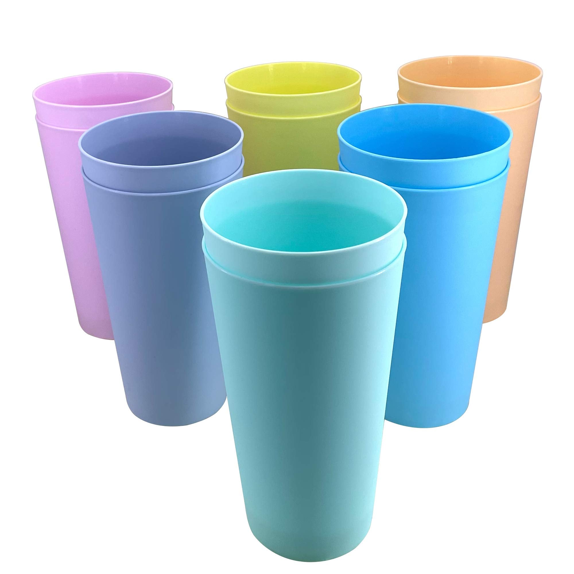 WEXINHAO 32 oz Plastic Cups Reusable - BPA Free Large Drinking Cups set of 12 - Unbreakable Dishwasher Safe for Kids Kitchen Cam