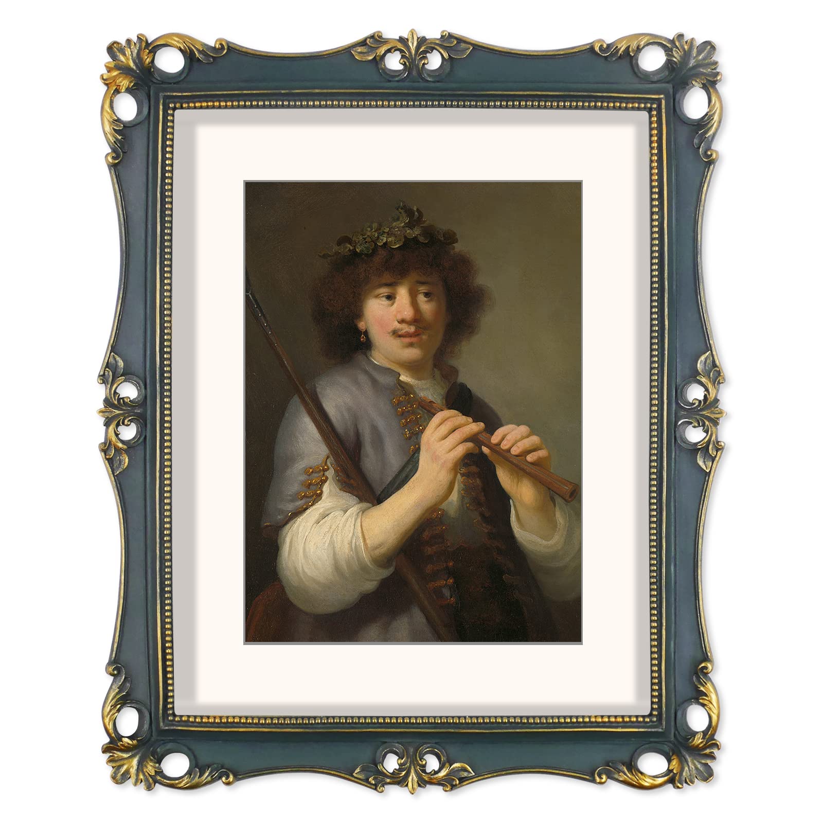SIMONS SHOP 11x14 Picture Frame Antique Frame 11x14 Vintage Photo Frames 8x10 with Mat in Blue with Gold Trim, Wall Mounting Po