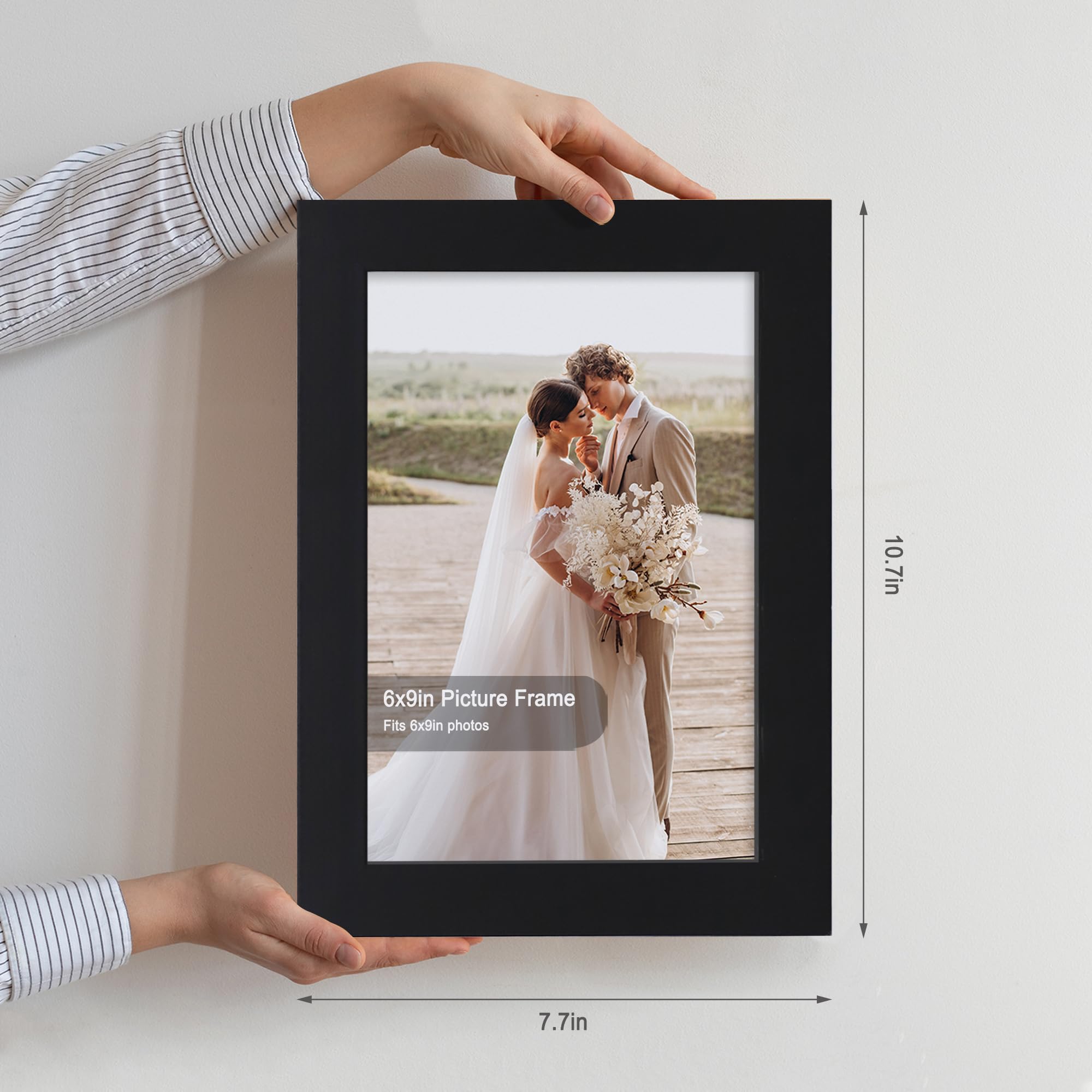 Hongkee 6x9 Picture Frame Set of 4, Made of Real Glass and Black Wooden Frame - 6 by 9 Photo for Wall or Tabletop Display