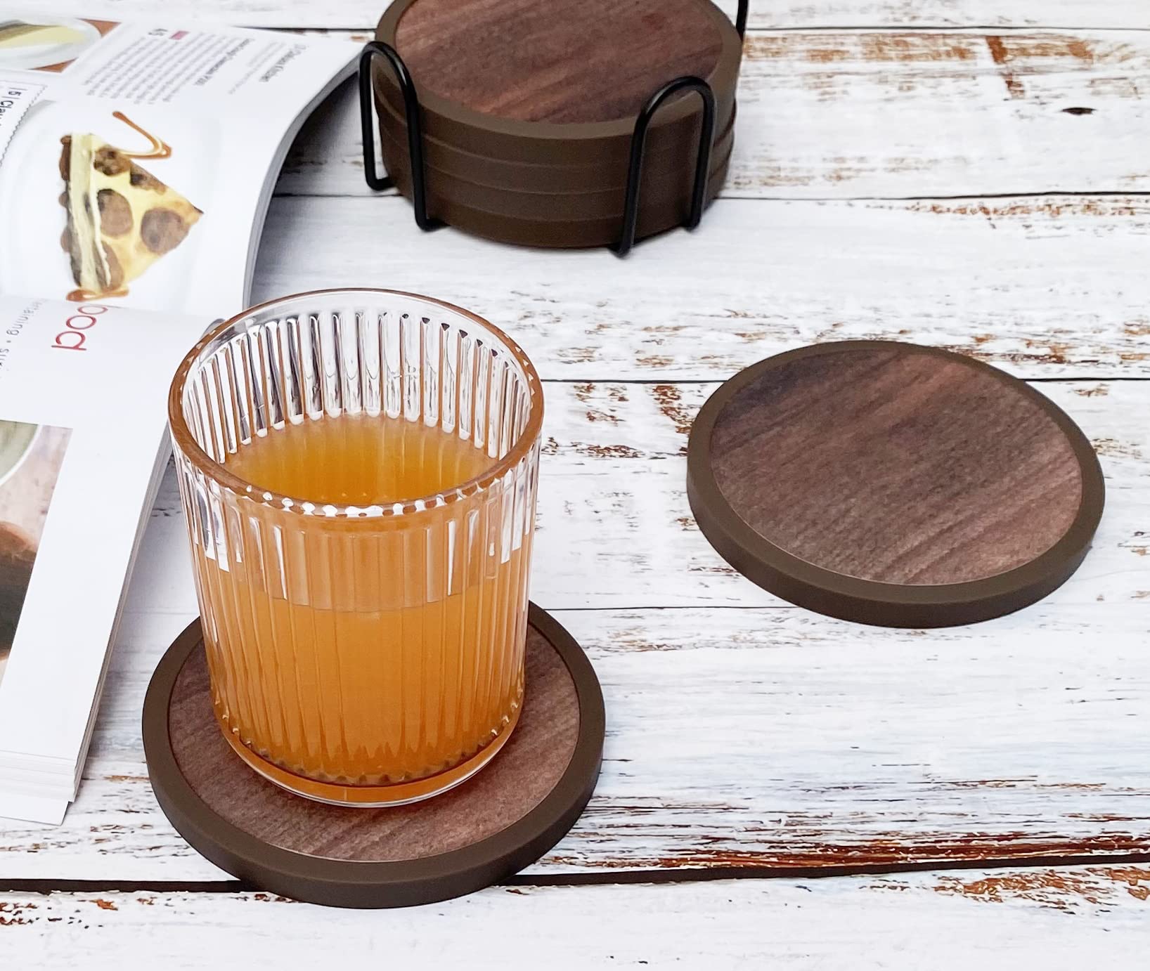 Absorbent Coasters For Drinks With Holder - 6Packs, Silicone Coasters With Soft Felt Insert (43 Inch Coasters With 45 Inch Holde