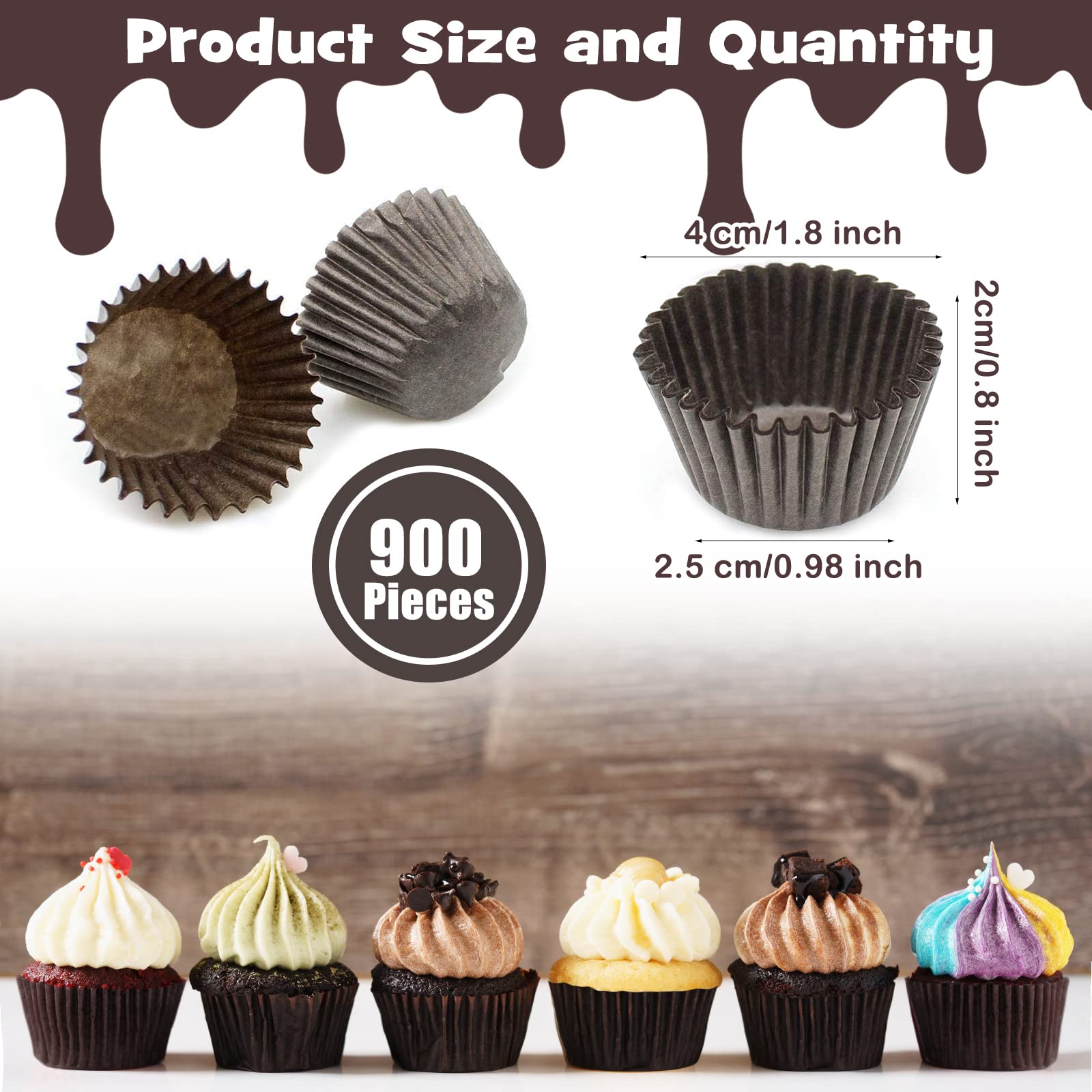 Dreamtop 900 Pieces Mini Cupcake Liners, Brown Mini Muffin Liners Baking Cups Liners Mini Cup Cakes Liners For Baking Chocolate