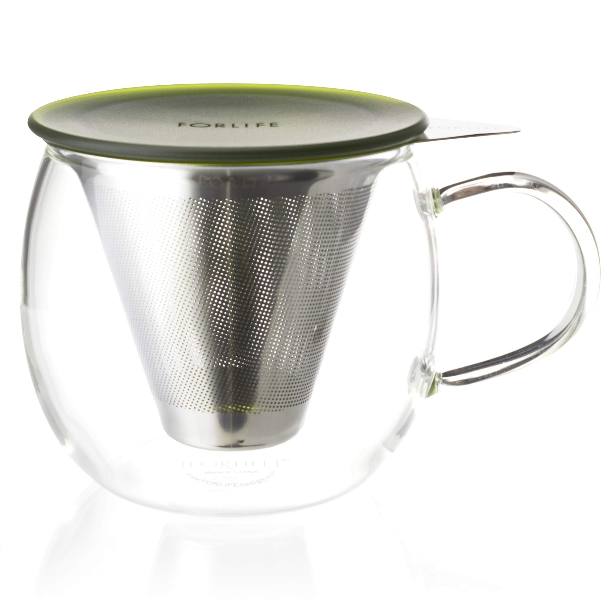 Forlife Lucidity Glass Brew Cup With Strainer, 12 Oz/355Ml, Green Tea
