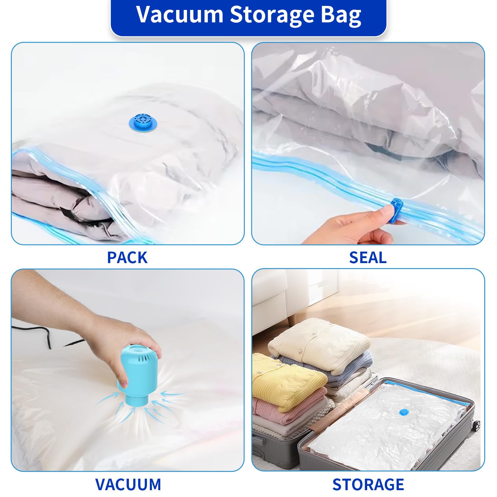 Szo 10 Pack Vacuum Storage Bags (5 Large/5 Medium),Durable & Reusable Storage Bags,Vacuum Seal Bags For Clothing Travel, Space S