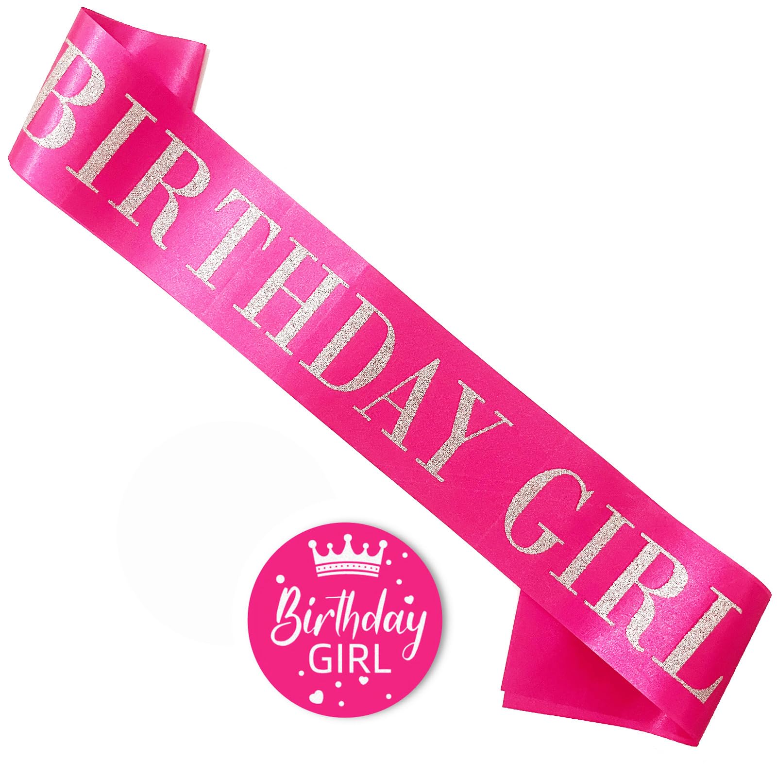 Birthday Girl Sash,Hot Pink Satin With Silver Glitter Letter, Happy 16Th,18Th,21St,30Th 40Th 50Th 60Th 70Th 80Th Or Any Other Bi