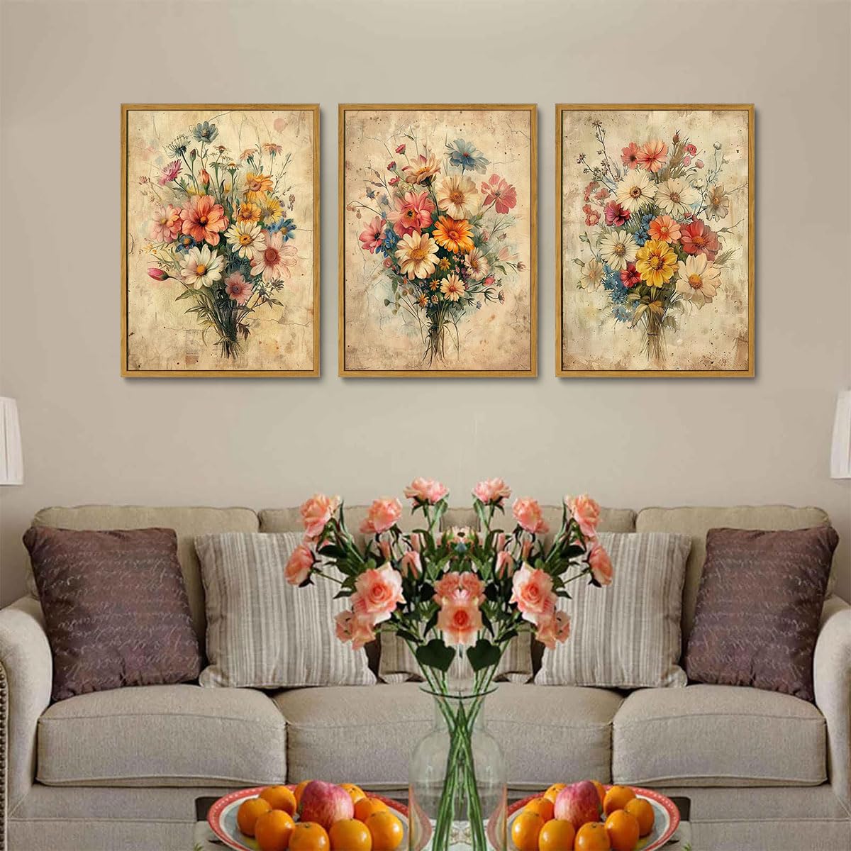 Kissfox Framed Colorful Wildflower Canvas Wall Art Set Of 3 Flowers Pictures Prints Flowers Printing Floral Watercolors Flower W
