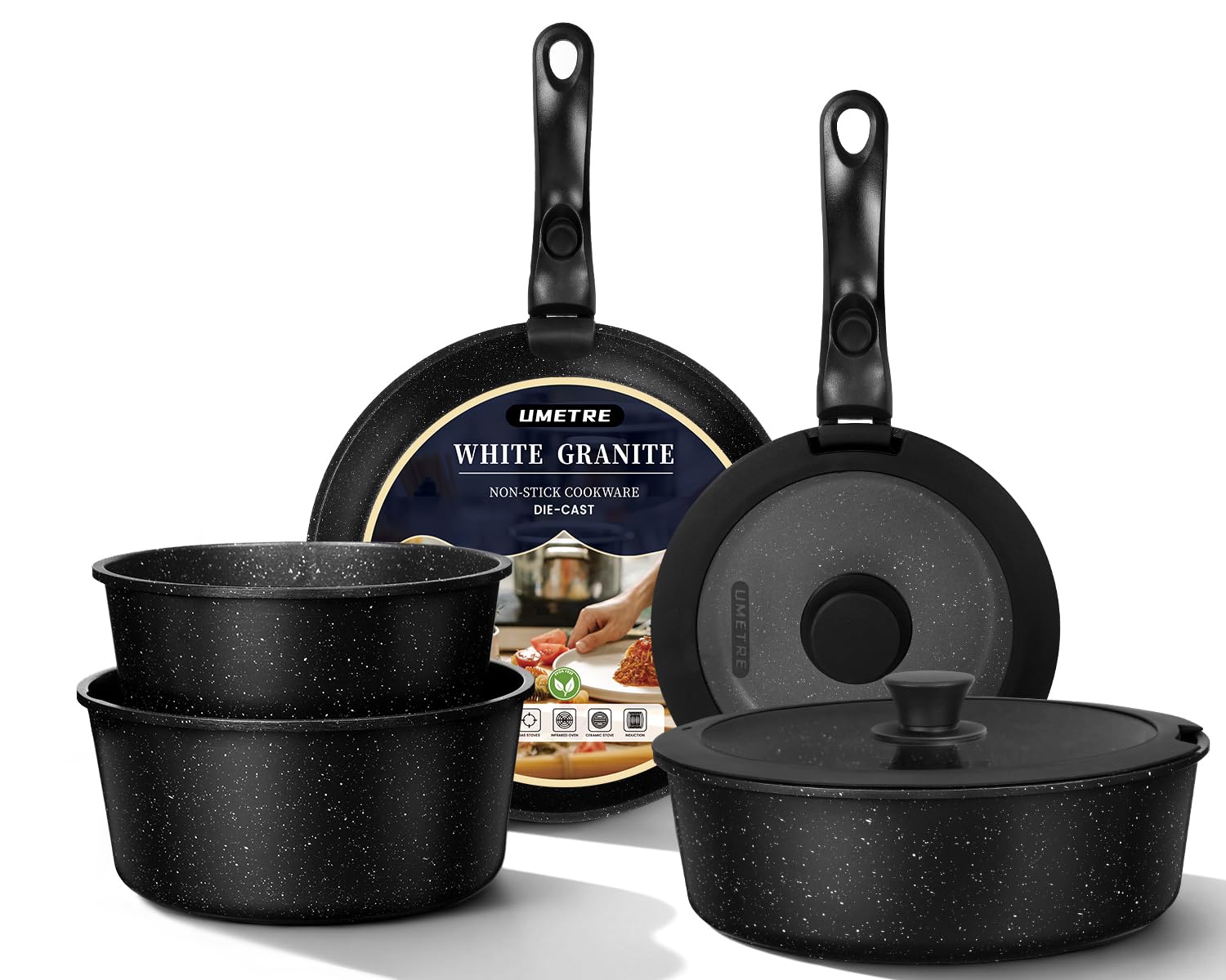 Umetre Pots And Pans Set, Nonstick Cookware Set Detachable Handle, Induction Kitchen Cookware Sets With Removable Handle, Non St