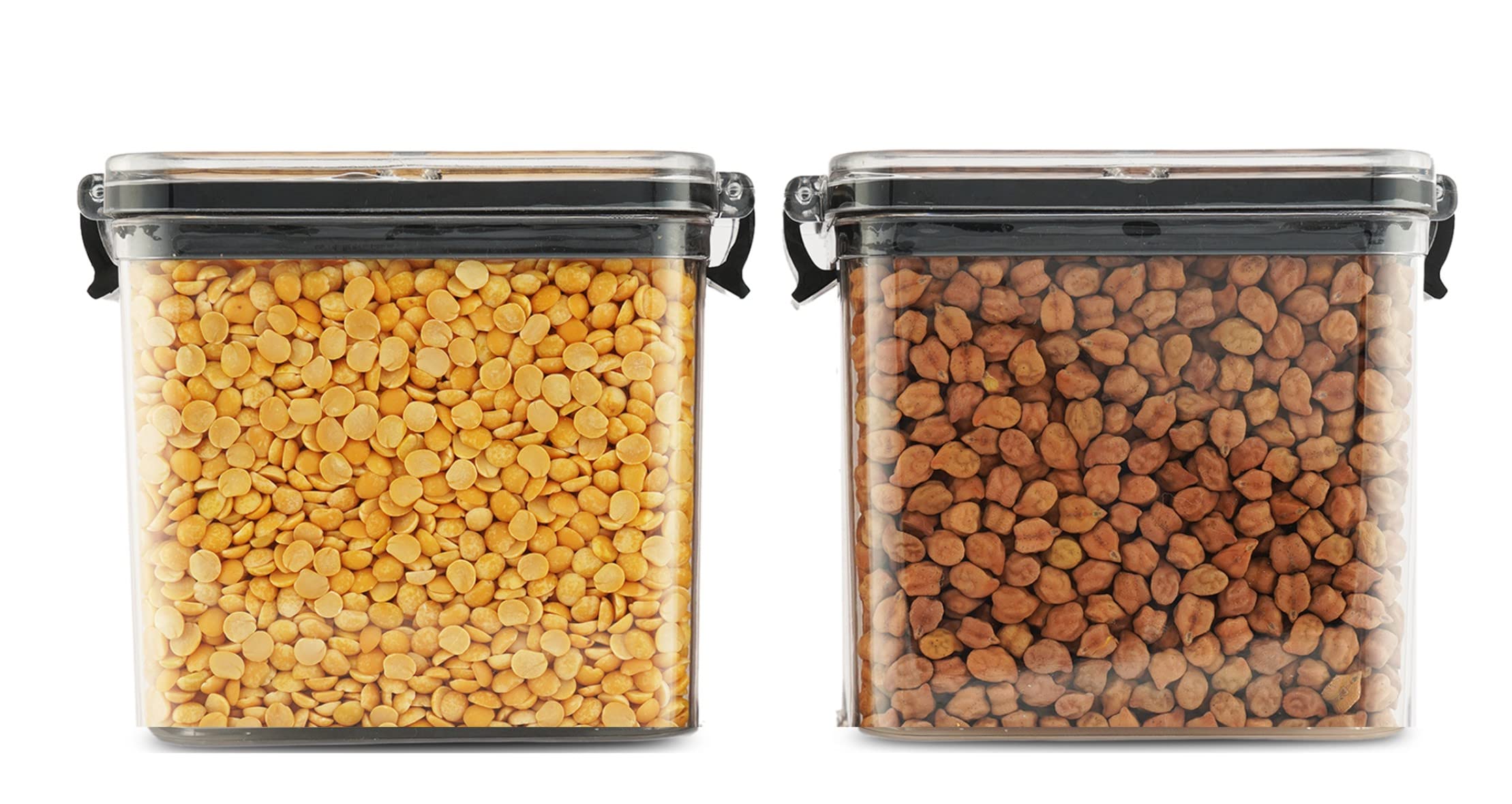 Pearlpet Clik N Seal Kitchen Storage Container Set Of 2 Pcs (700 Ml Each, Plastic, Square Shape, Black)