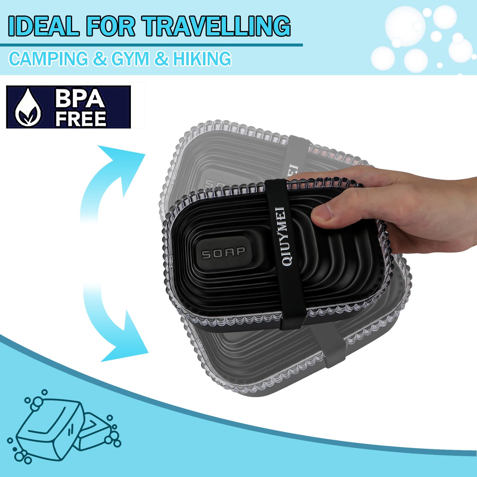 Qiuymei Soap Holder, Travel Soap Container With Removable Draining Layer & Soap Bag,Travel Size Toiletries,Portable Bar Soap Hol