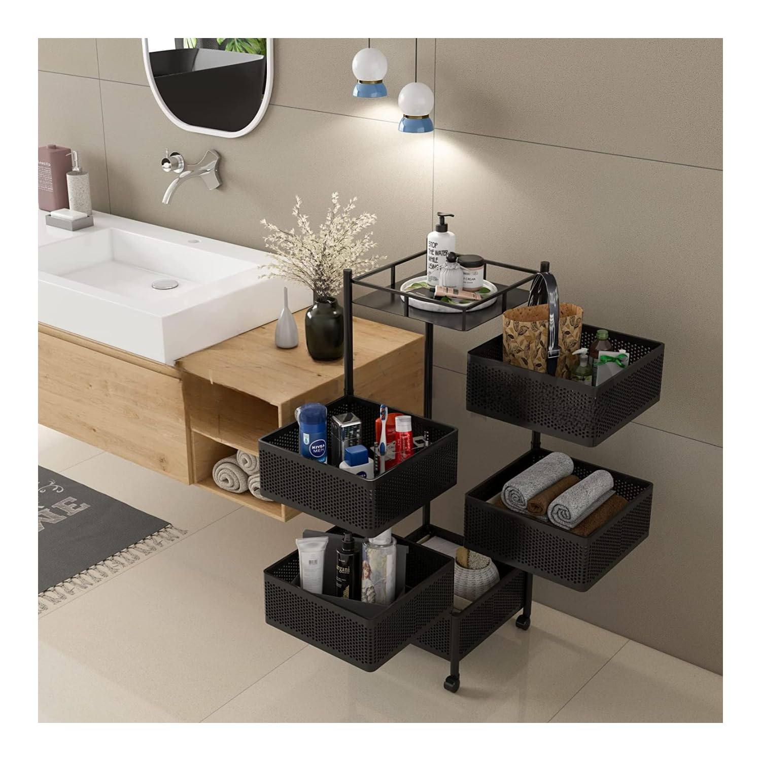 Privesh ABS Plastic&Steel Portable Cutlery Holder For Kitchen Storage Rack Square Design Fruits&Vegetable, Cutlery,Spice,Jars Co