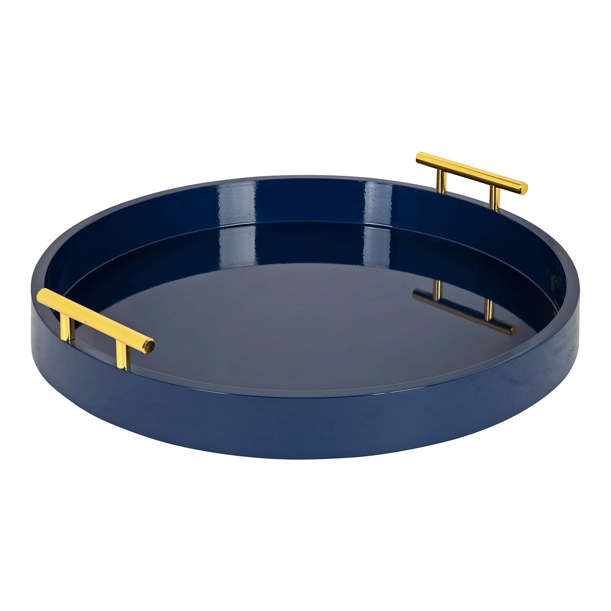 Kate and Laurel Lipton Modern Round Tray, 18 Diameter, Navy Blue and Gold, Decorative Accent Tray for Storage and Display