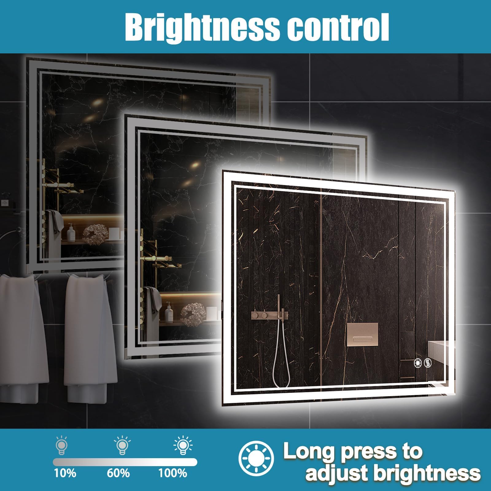 Getovin 32 X 32'' Led Bathroom Mirror Fogless Bathroom Mirror With Led Lights Stepless Dimmable 3 Colors Front And Backlit Led M