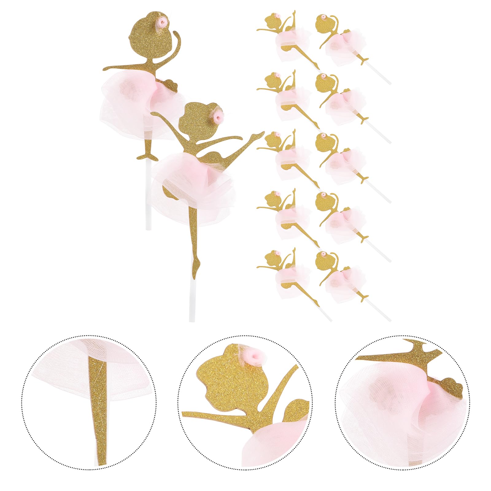 Bestoyard 12Pcs Gold Glitter Ballerina Dancing Girl Cupcake Toppers Picks For Wedding Bridal Shower Birthday Party Decoration