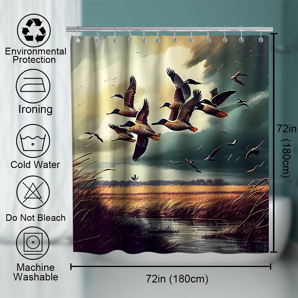 Final Friday Rustic Shower Curtains Wild Ducks Hunting Flying Theme Cloth Fabric Bathroom Decor Sets With Hooks Waterproof Washa
