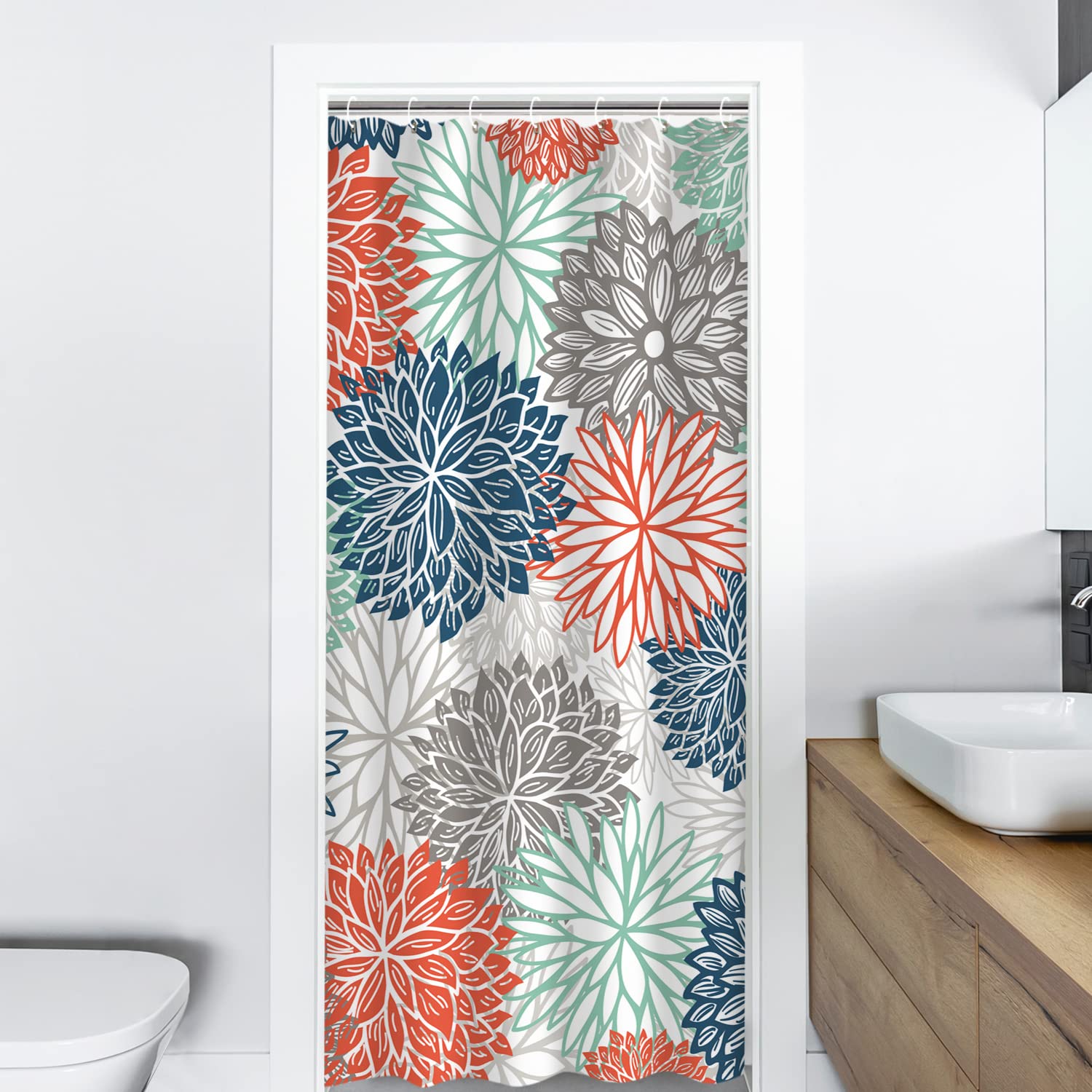 Rosielily Stall Shower Curtain 36Wx72H Inches Small Shower Curtain Dahlia Shower Curtains Teal And Gray Blue Green Turquoise Rv