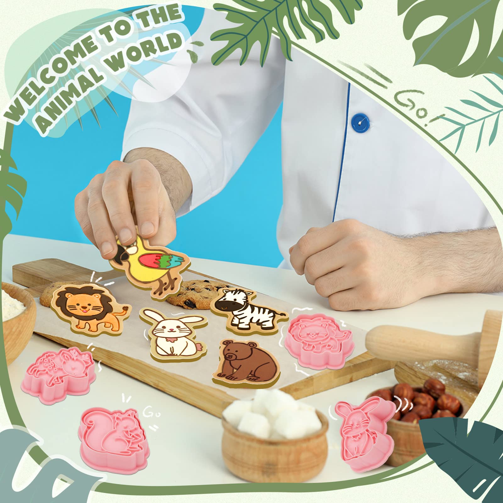 16 Pcs Animal Cookie Cutters With Plunger Stamps Set 3D Animal Shape Cookie Cutters Animal Embossing Cutter For Biscuit Fondant