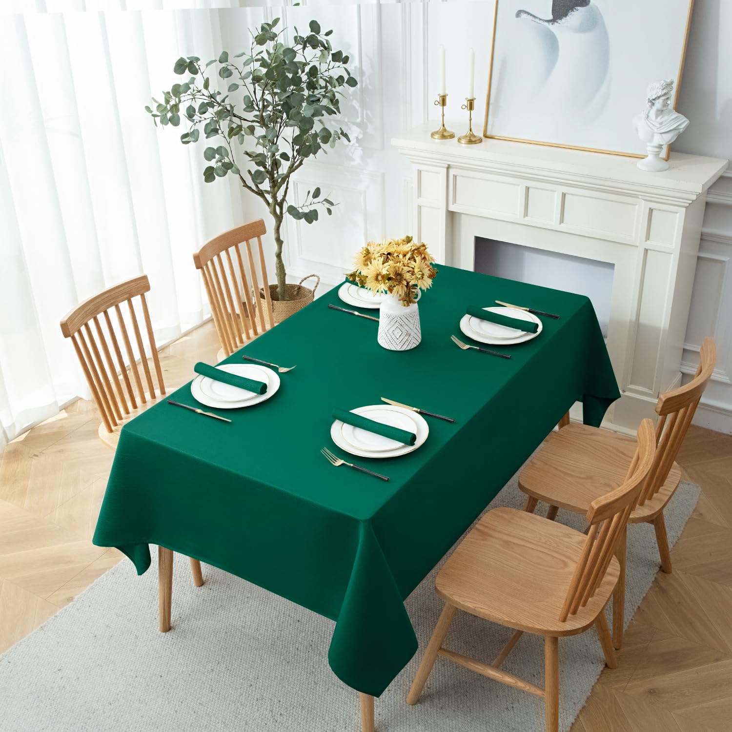 Softalker Jacquard Rectangle Tablecloth - Geometric Line Damask Table Covers Waterproof Stain Resistant Washable Polyester Table