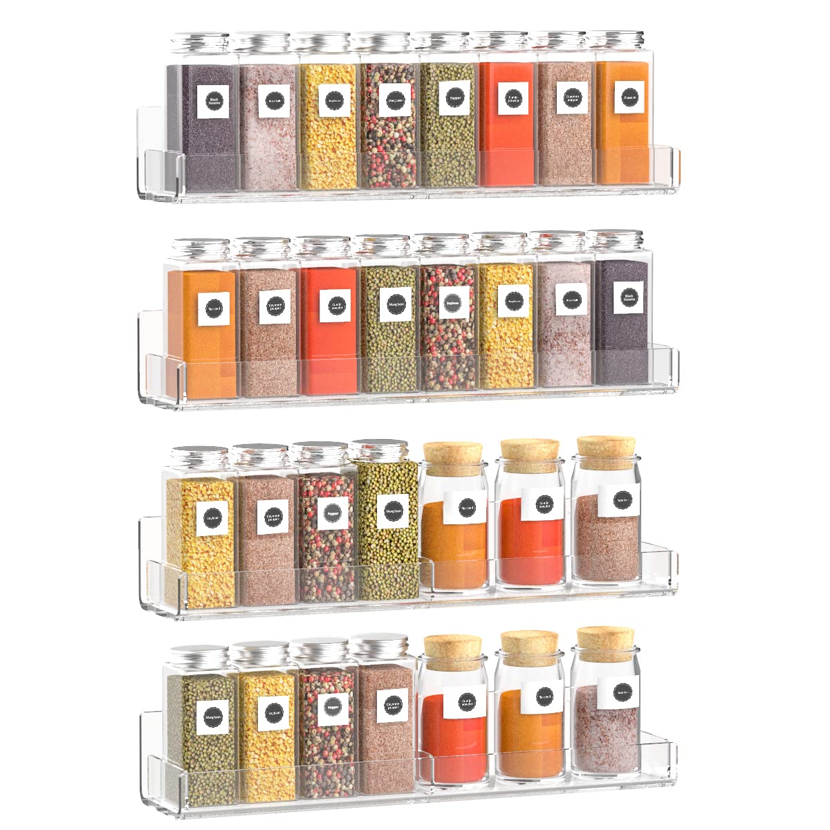 Sezanrpt Acrylic Wall Spice Rack Organizer, Seasoning Rack Shelf Organizer, Clear Wall Mounted Spice Rack Condiment Organizer wi