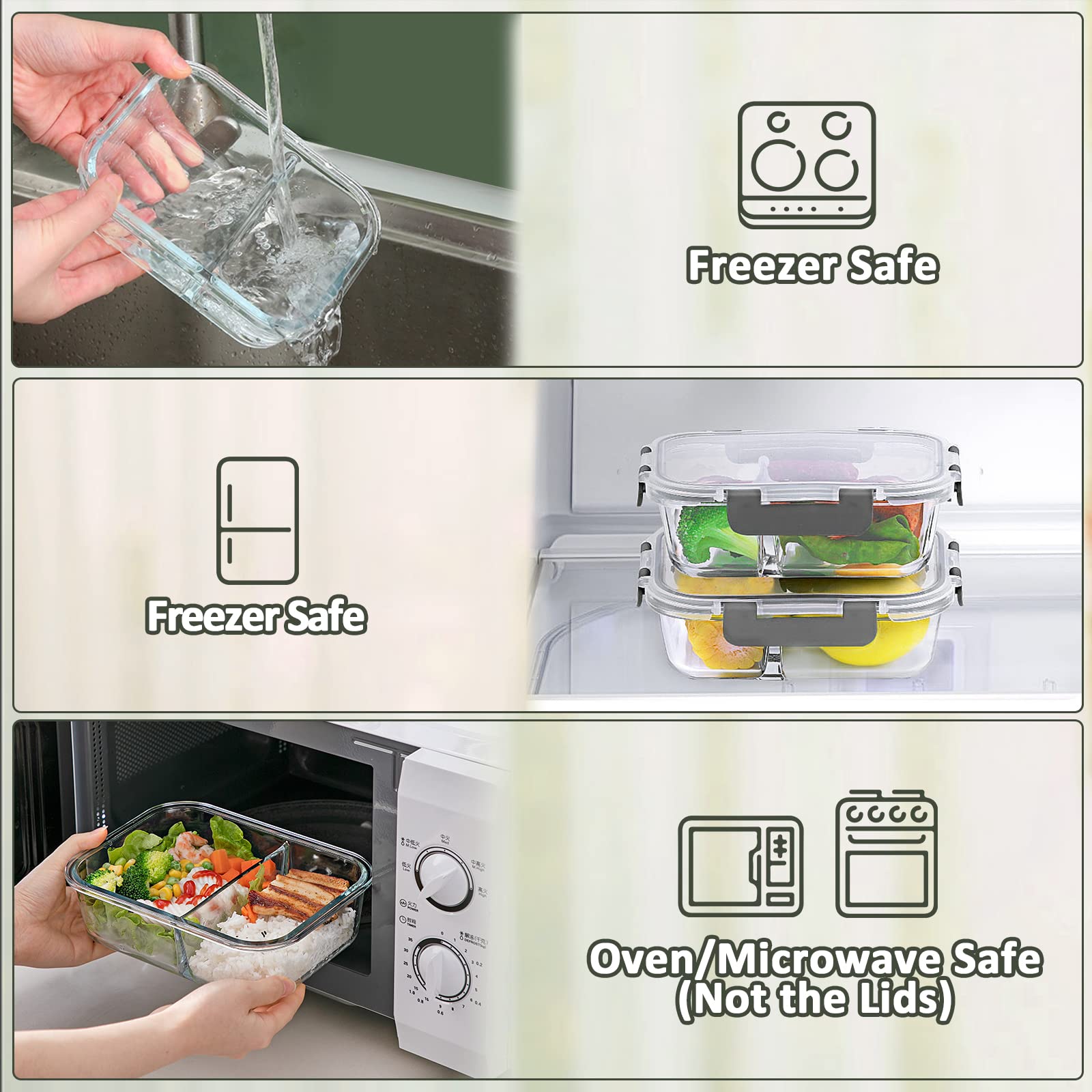 M Mcirco [5-Pack,36 Oz] Glass Meal Prep Containers 2 Compartments Portion Control With Upgraded Snap Locking Lids Glass Food Sto
