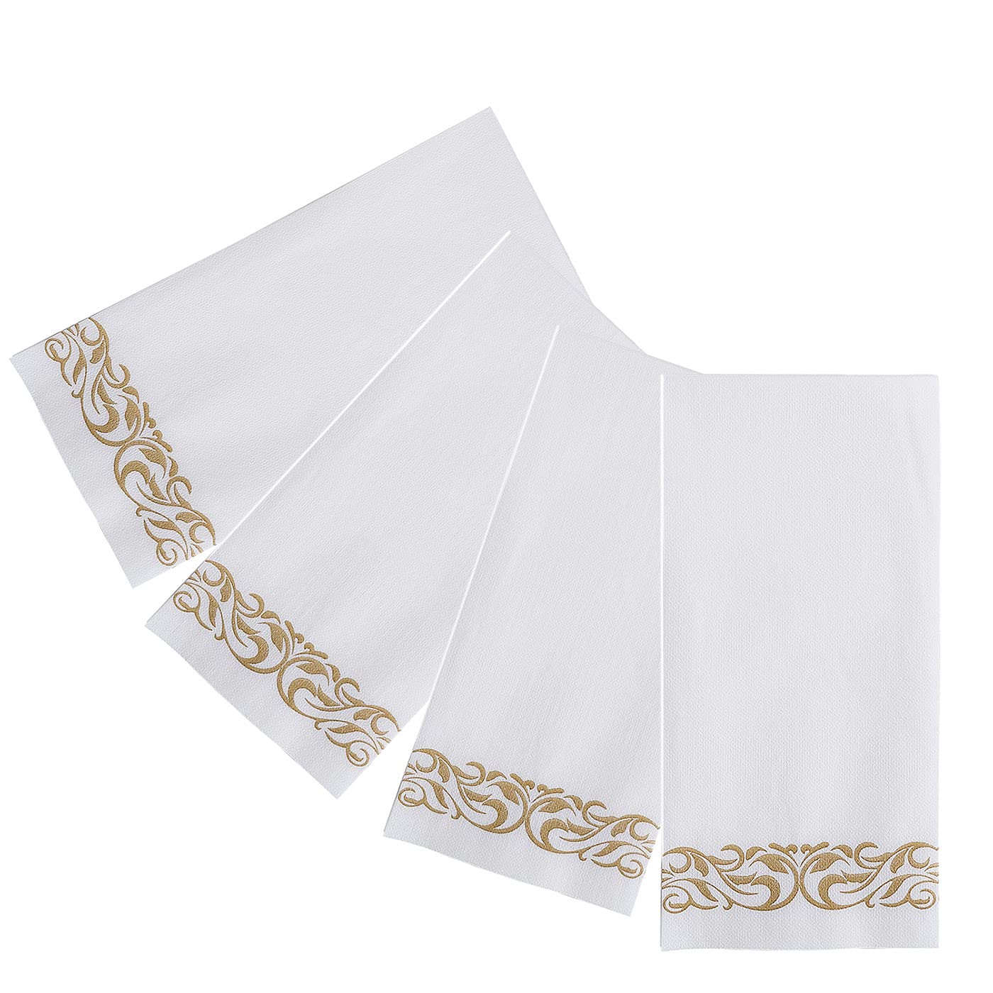 [200 Pack] Disposable Guest Towels Soft and Absorbent Paper Hand Towels Durable Decorative Bathroom Hand Napkins for Kitchen Parties Weddings Dinners or Events White and Gold