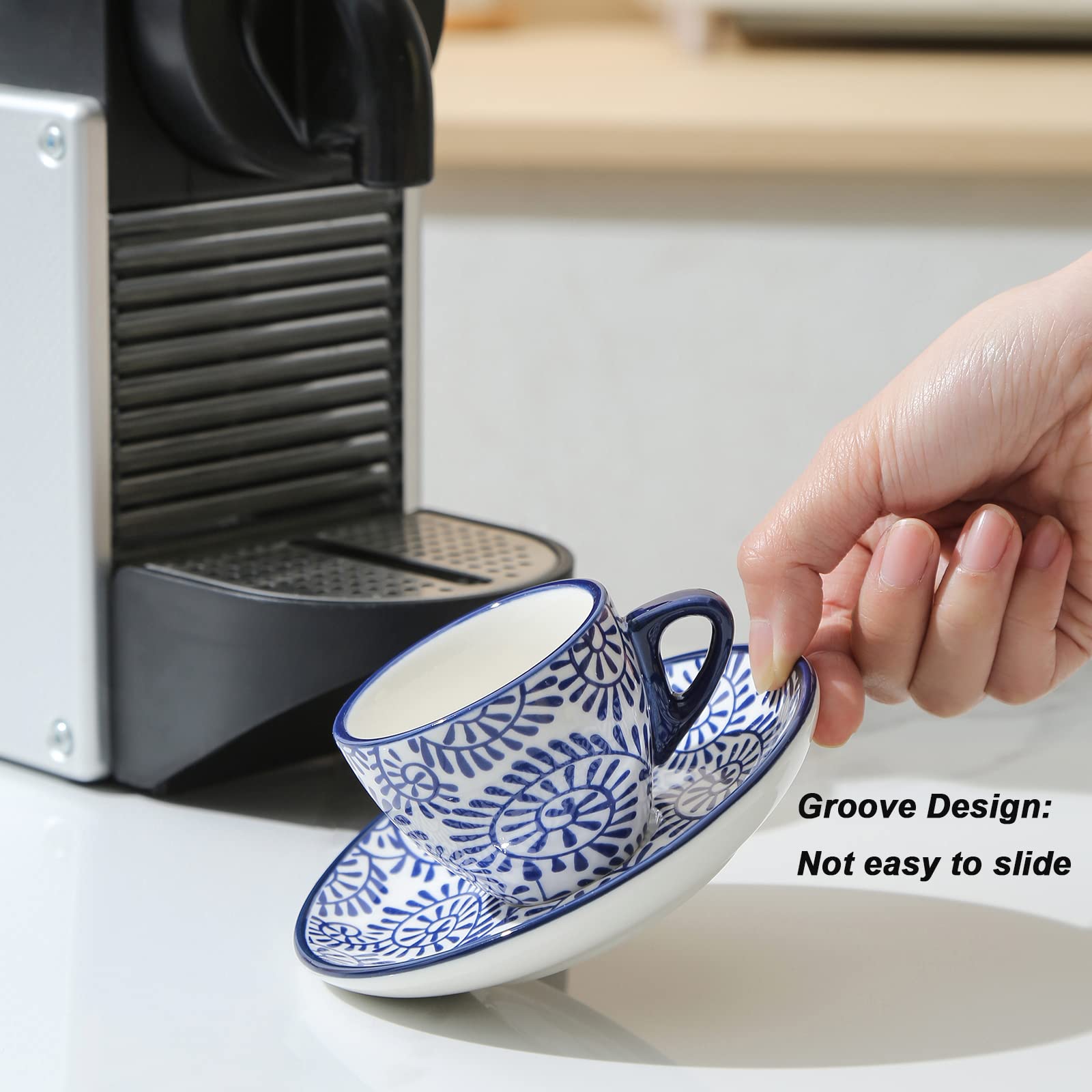 Selamica Ceramic 2 Oz Espresso Cups, Small Expresso Coffee Cup Set With Saucers, Porcelain Mini Demitasse Cups For Latte Mocha T