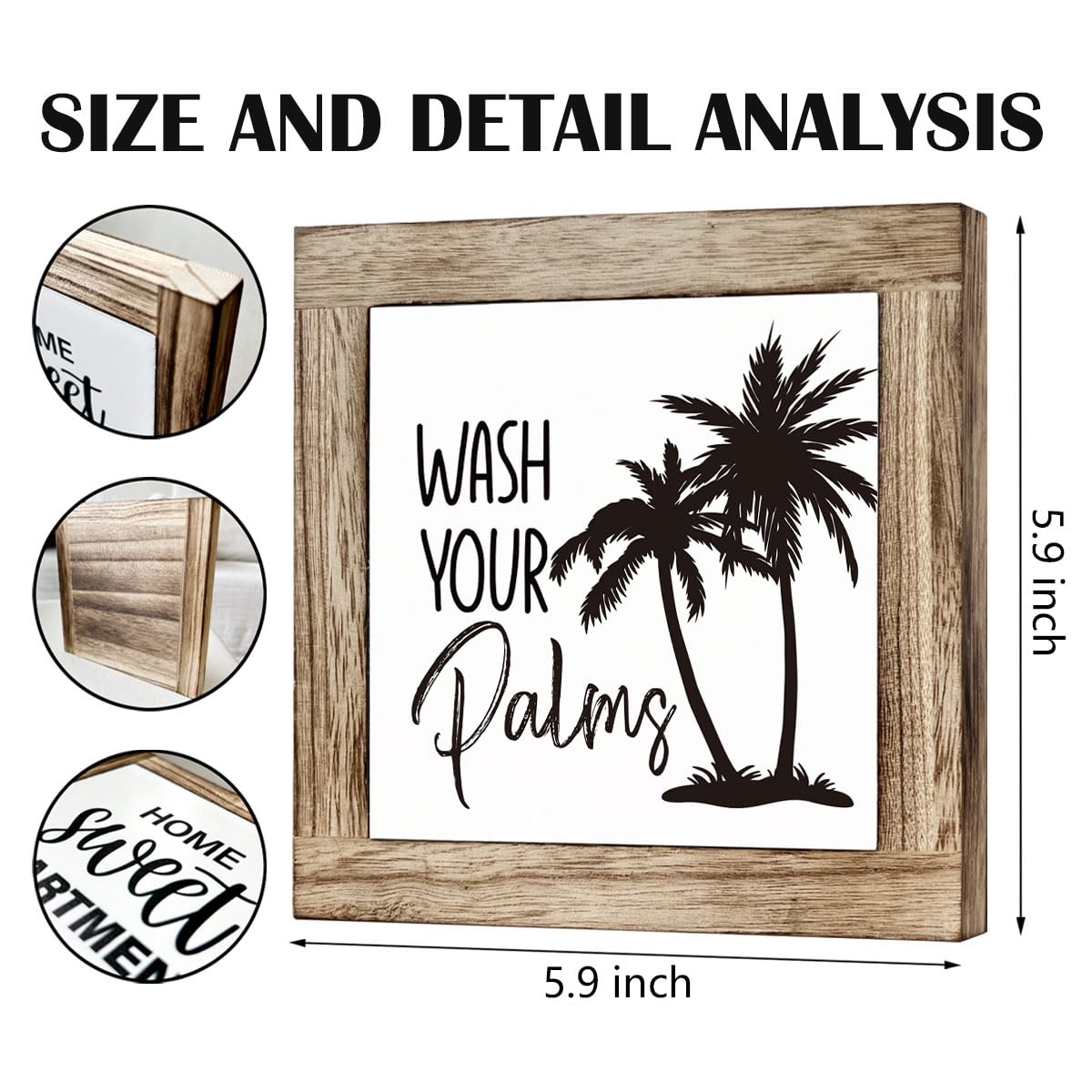 Wooden Box Sign for Bathroom Decor - Farmhouse Tabletop Washroom Decor, Tropical and Coastal Style - B6-68 Wash Your Palms Sign
