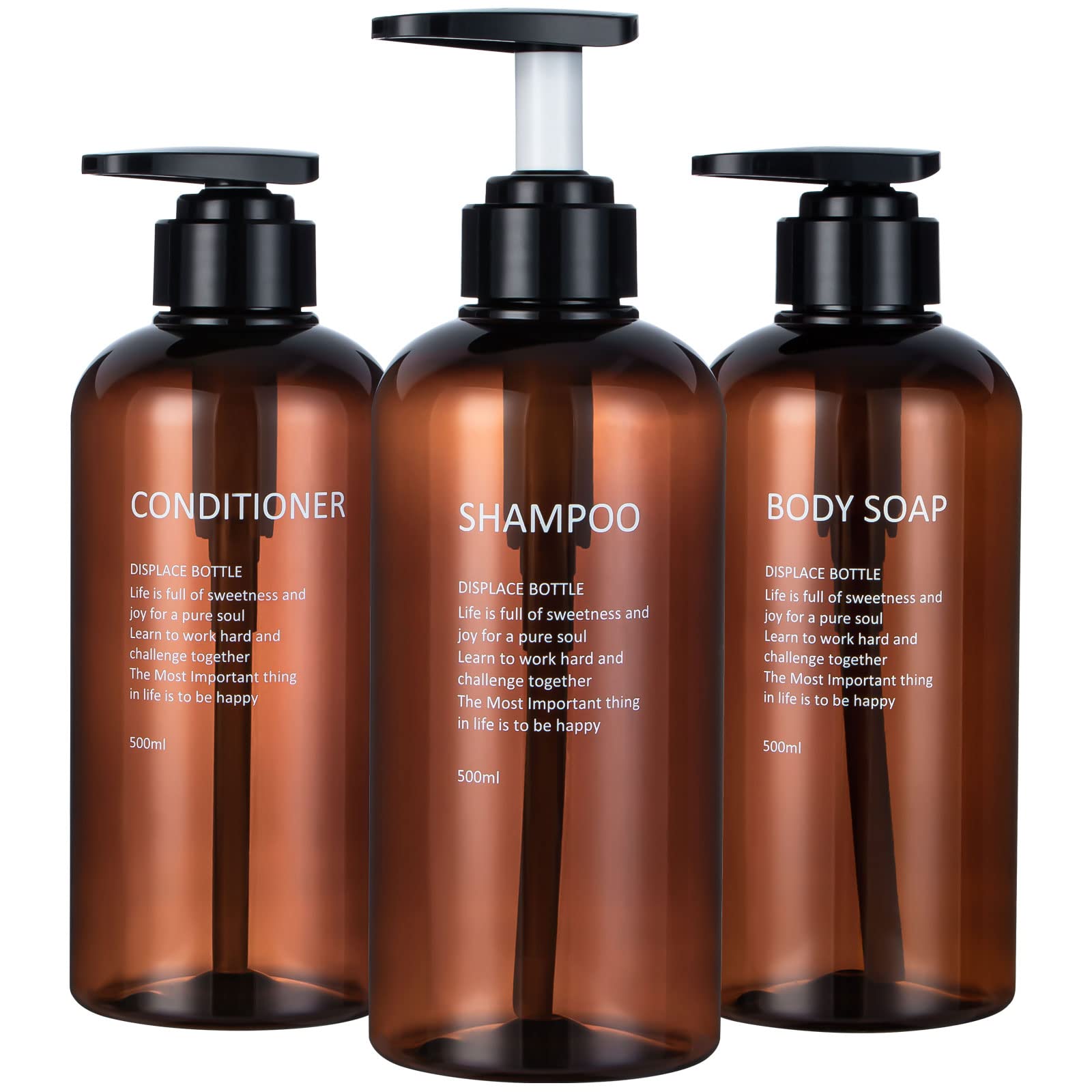 Shampoo And Conditioner Dispenser Pump Bottle,Yeeco Clear Amber 16.9Oz/500Ml 3 Pack Soap Dispenser Shampoo Bottles Refillable Fo