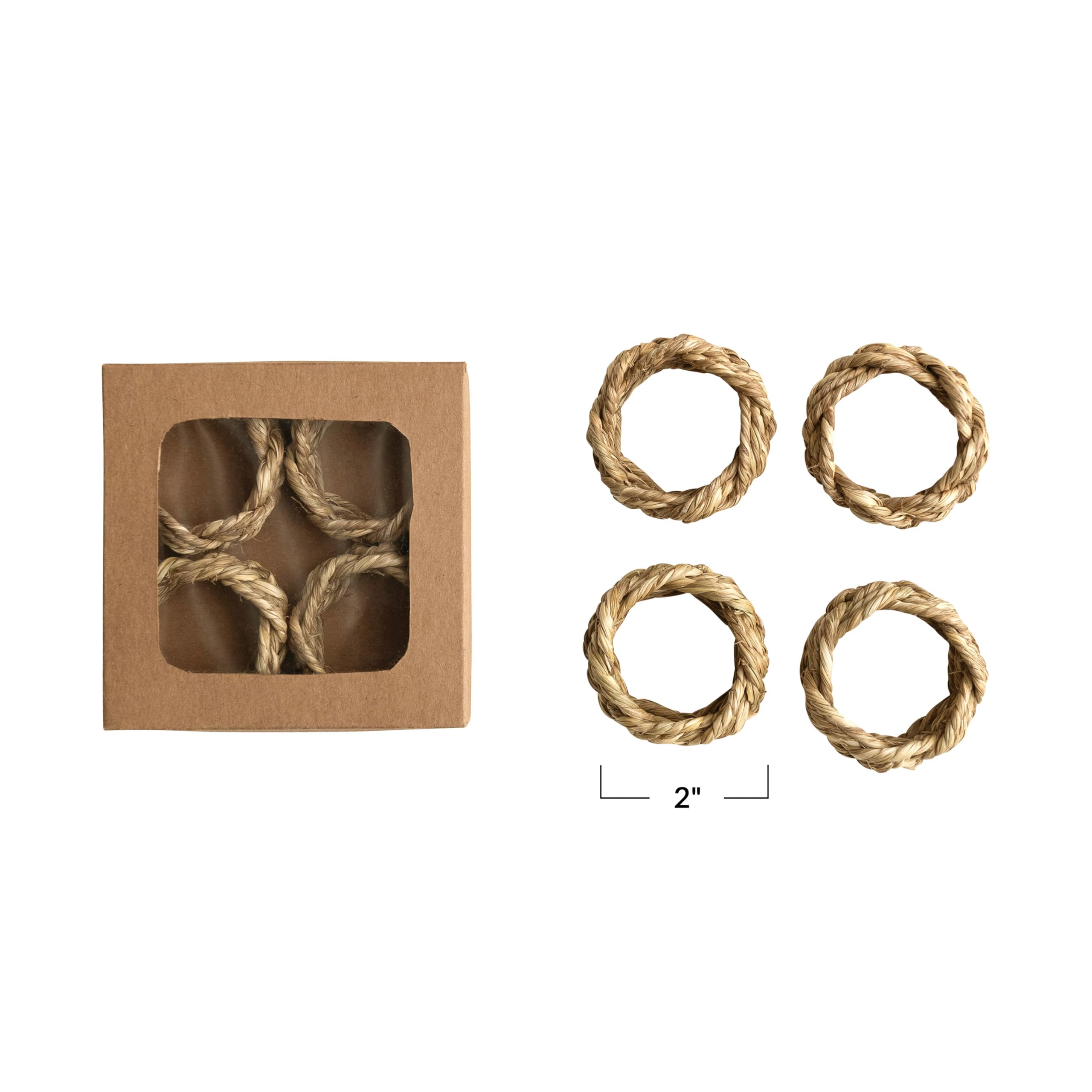 Creative Co-Op 2 Inches Round Braided Seagrass, Natural, Set Of 4 Napkin Ring