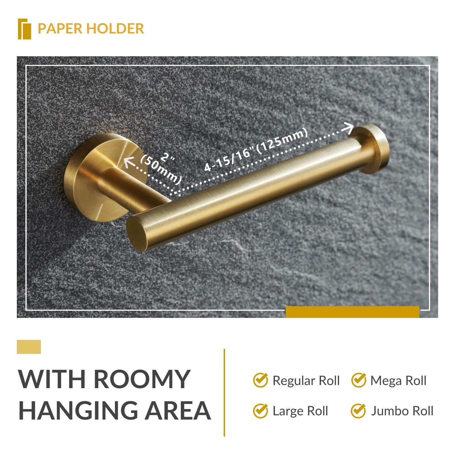 Toilet Paper Holder Brushed Gold  APLusee SUS304 Stainless Steel Round TP Hanger  Modern Bathroom Lavatory Tissue Roll Storage