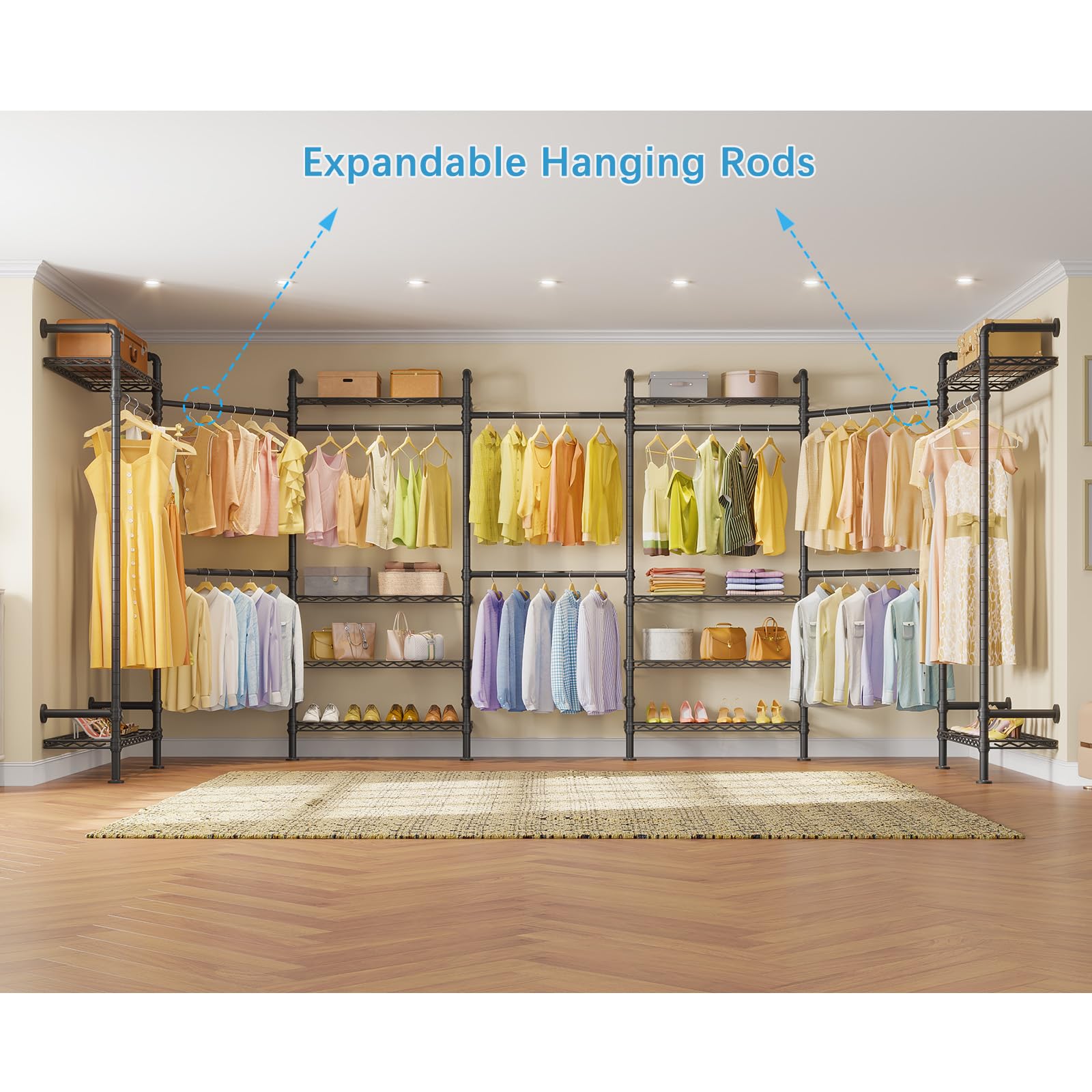 Timate U3 U Shape Garment Rack Heavy Duty Clothes Rack For Hanging Clothes, Expandable Industrial Pipe Clothing Rack Wall Mounte