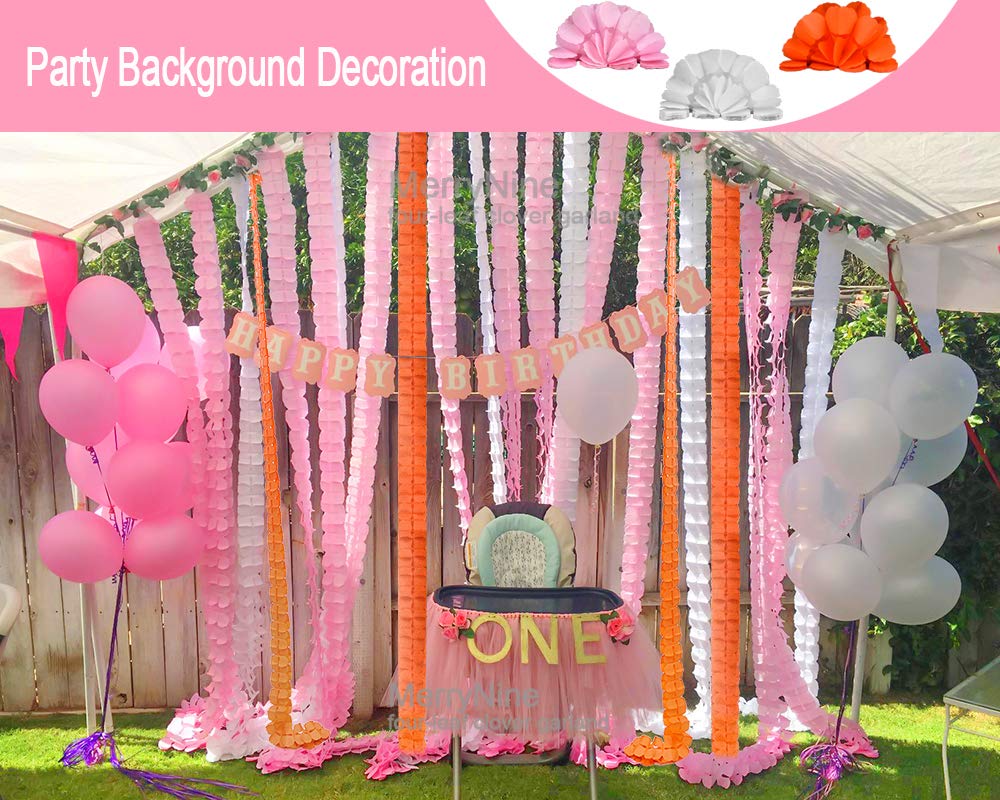 Reusable Party Streamers, Merrynine Four-Leaf Clover Paper Flower Garland For Party, Wedding Decoration, 11.81 Feet/3.6M Each, P