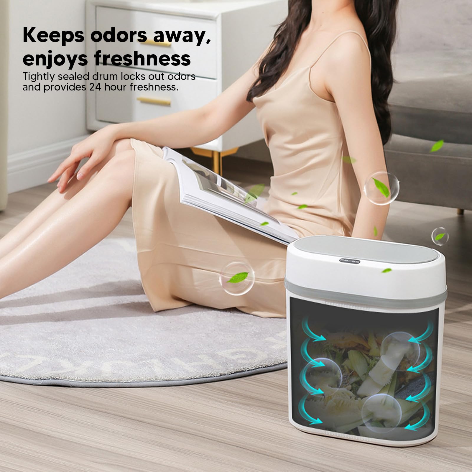 Dpofirs Automatic Trash Can, 12L Slim Smart Trash Can, Touchless Garbage Can With Lid, Battery Powered Motion Sensor Trash Can F