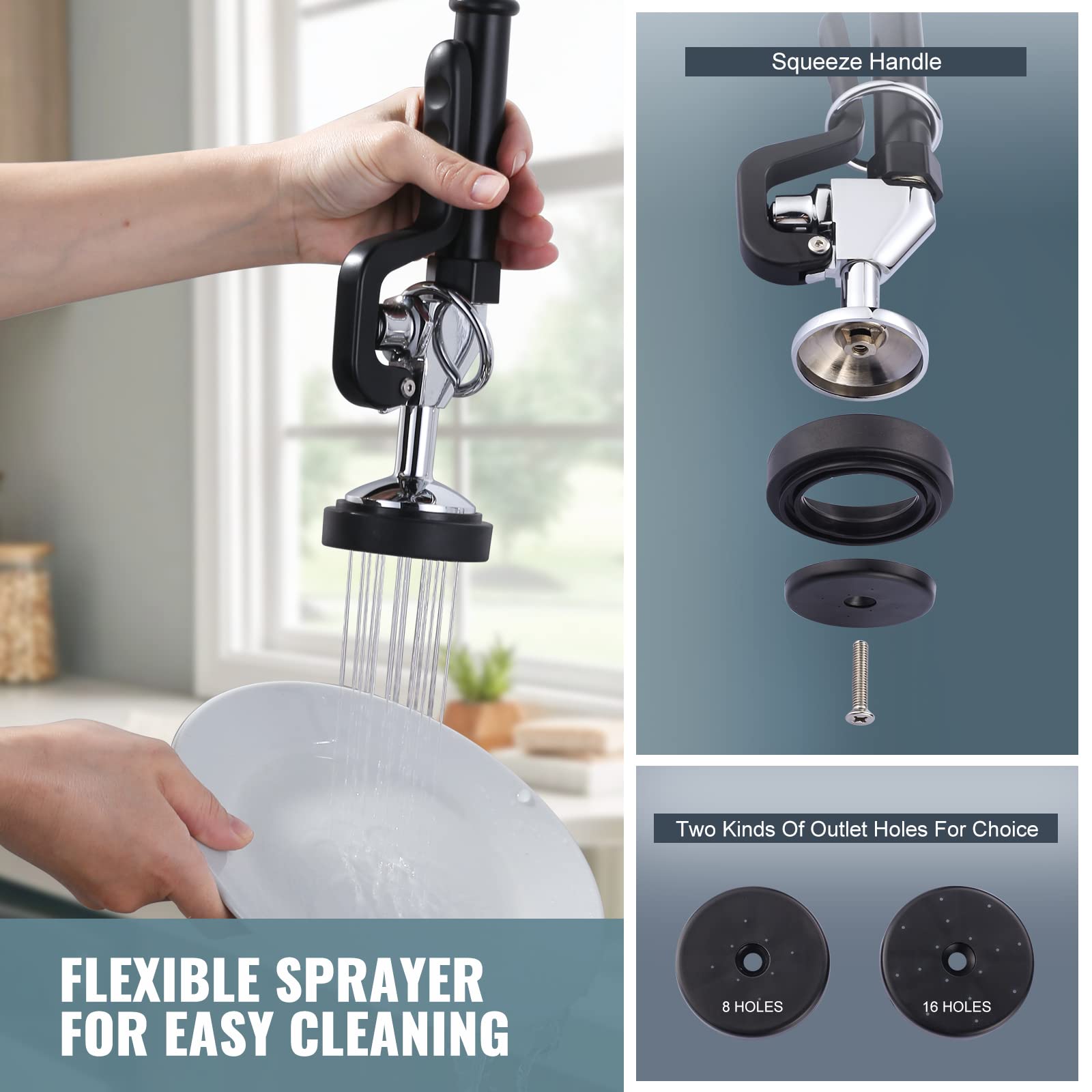 Iviga 26'' Height Commercial Kitchen Faucet Wall Mount With Pre-Rinse Sprayer, 4'' To 9'' Adjustable Center With Humanized Handl
