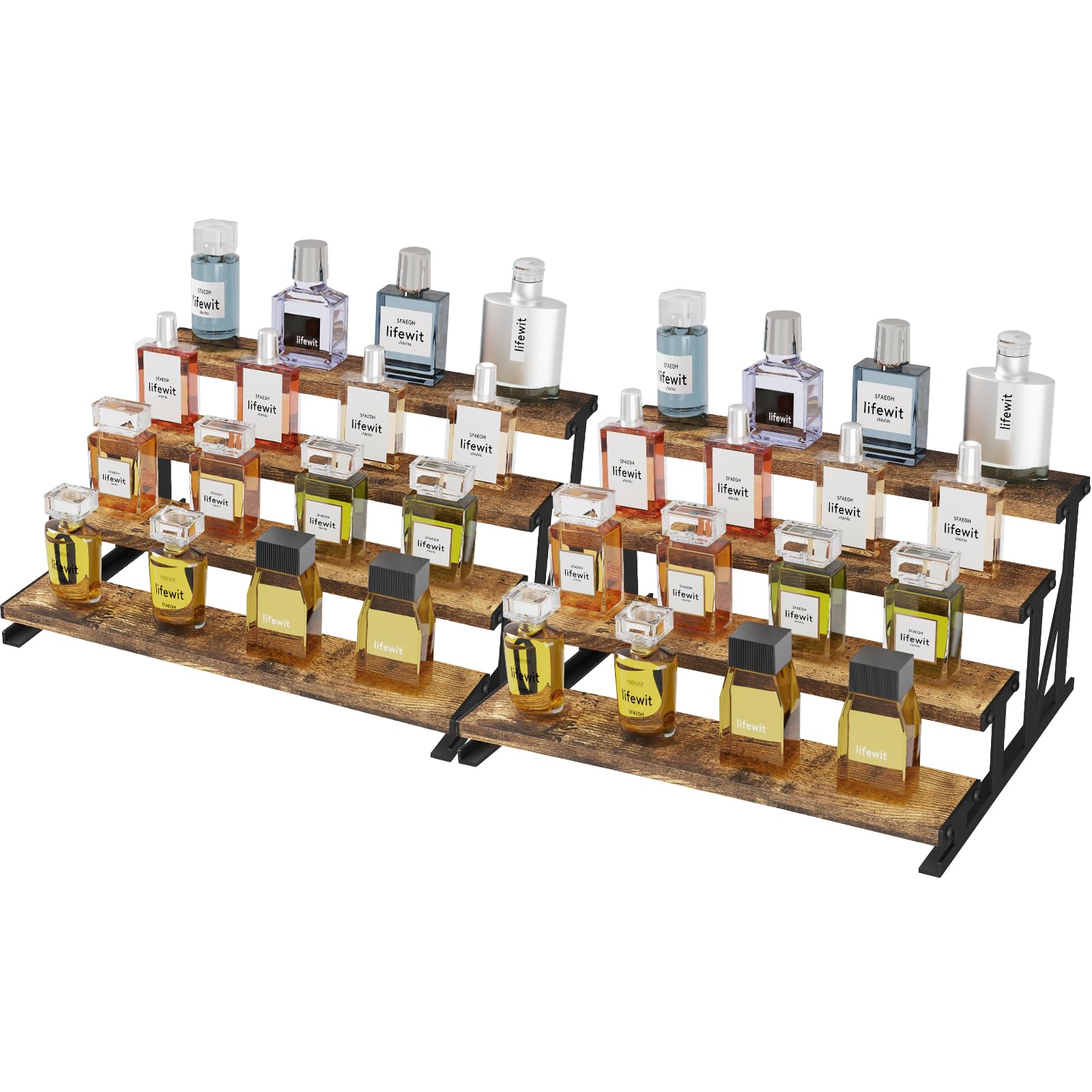 Lifewit 13.9 Inch Cologne Organizer for Men, 4 Tier Wooden Perfume Stand, Display Riser Shelf for Fragrance, Aftershave, Skincar