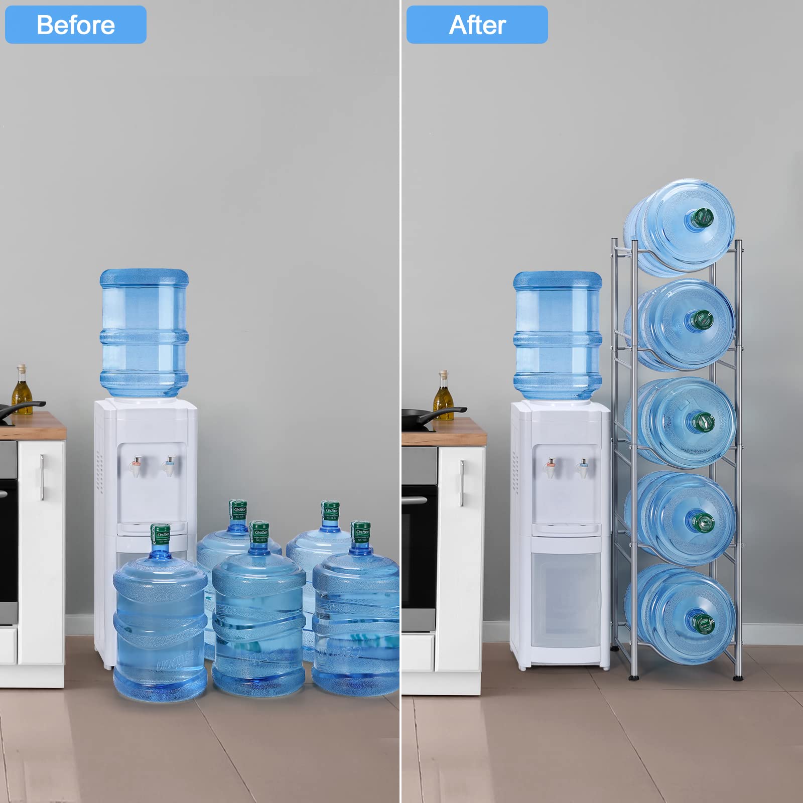 5 Gallon Water Bottle Holder 5 Tier Detachable Water Cooler Jug Holder, Heavy Duty Water Jug Stand Storage Rack For Home Office