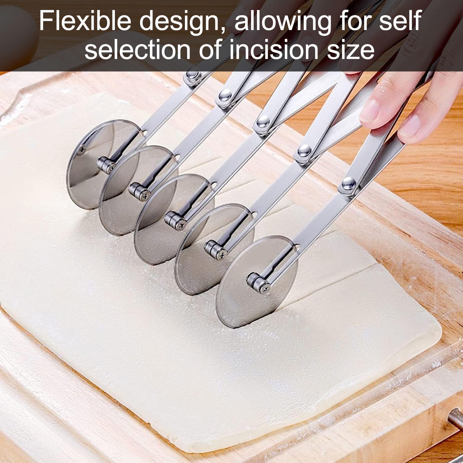 Ruiqas 5 Wheel Stainless Steel Pastry Pizza Cutter Dough Cutter Cookie Pastry Divider With Handle