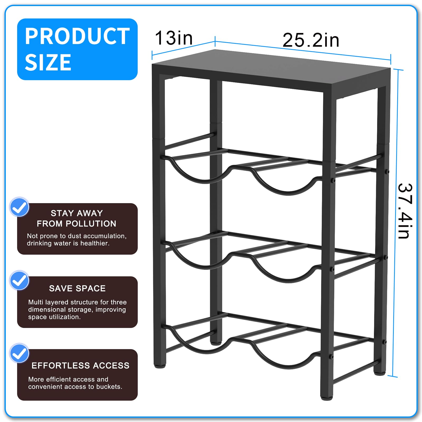 Semoprus 5 Gallon Water Bottle Holder For 6 Bottles, 3 Tiers Heavy-Duty Water Cooler Jug Rack With Reinforcement Frame For Home,