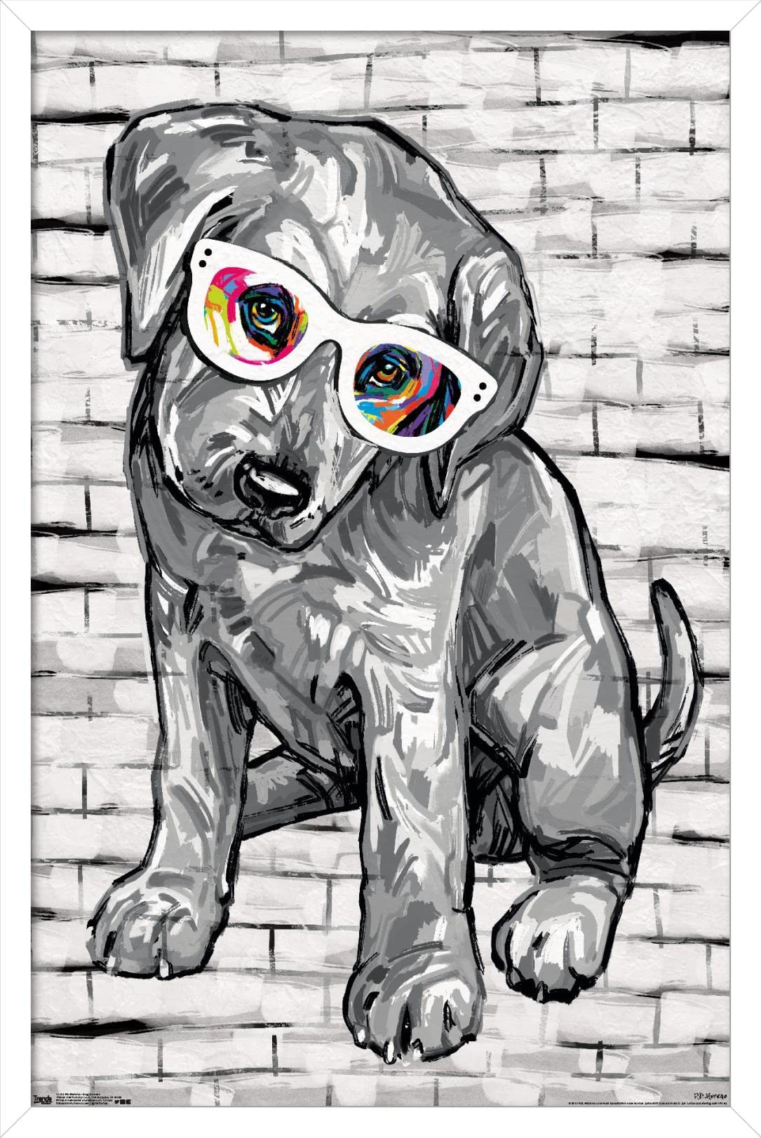 Trends International Pd Moreno - Dog Glasses Wall Poster, 22.375'' X 34'', White Framed Version