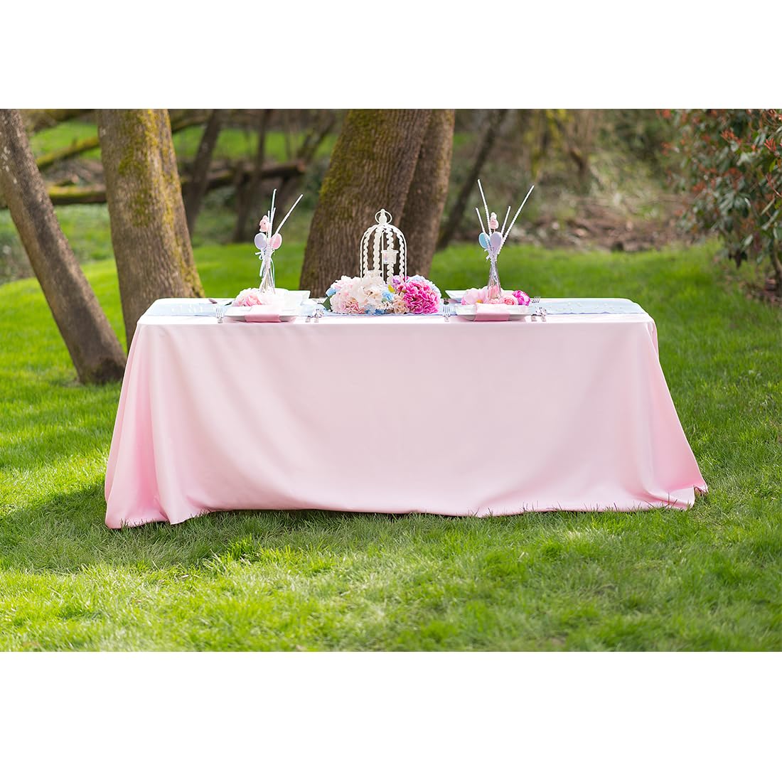 Ltc Linens 10-Pack Bulk 90X132 Inch Pink Rectangular Tablecloths - Rounded Corners Table Cloths For 6 Ft Tables Floor-Length Dro