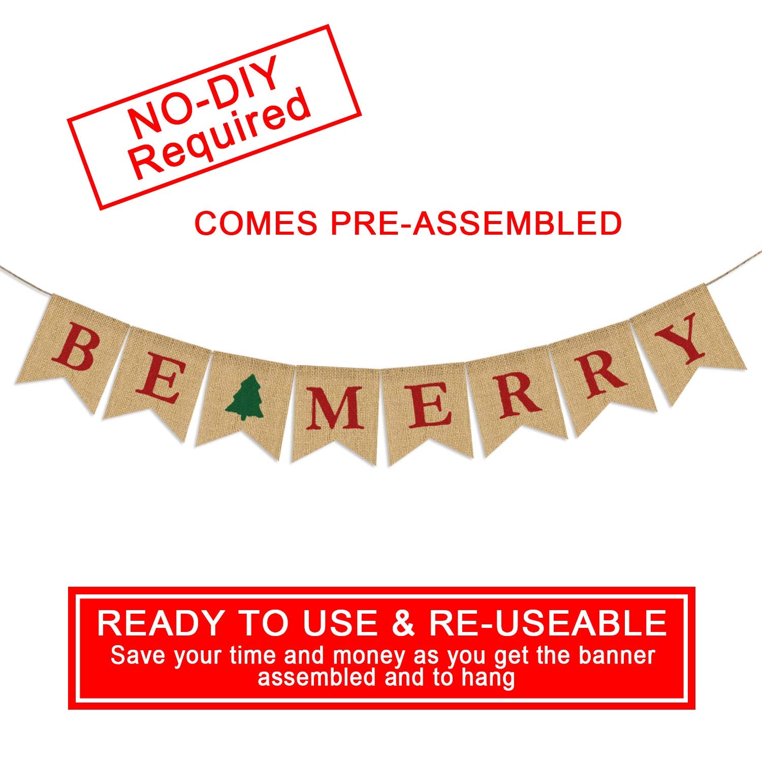 Be Merry Burlap Banner  Christmas Burlap Banner  Christmas tree Garland  Holiday Bunting  Home Garden Indoor Outdoor Banner  Natural Burlap Banner  Christmas Decor Decorations