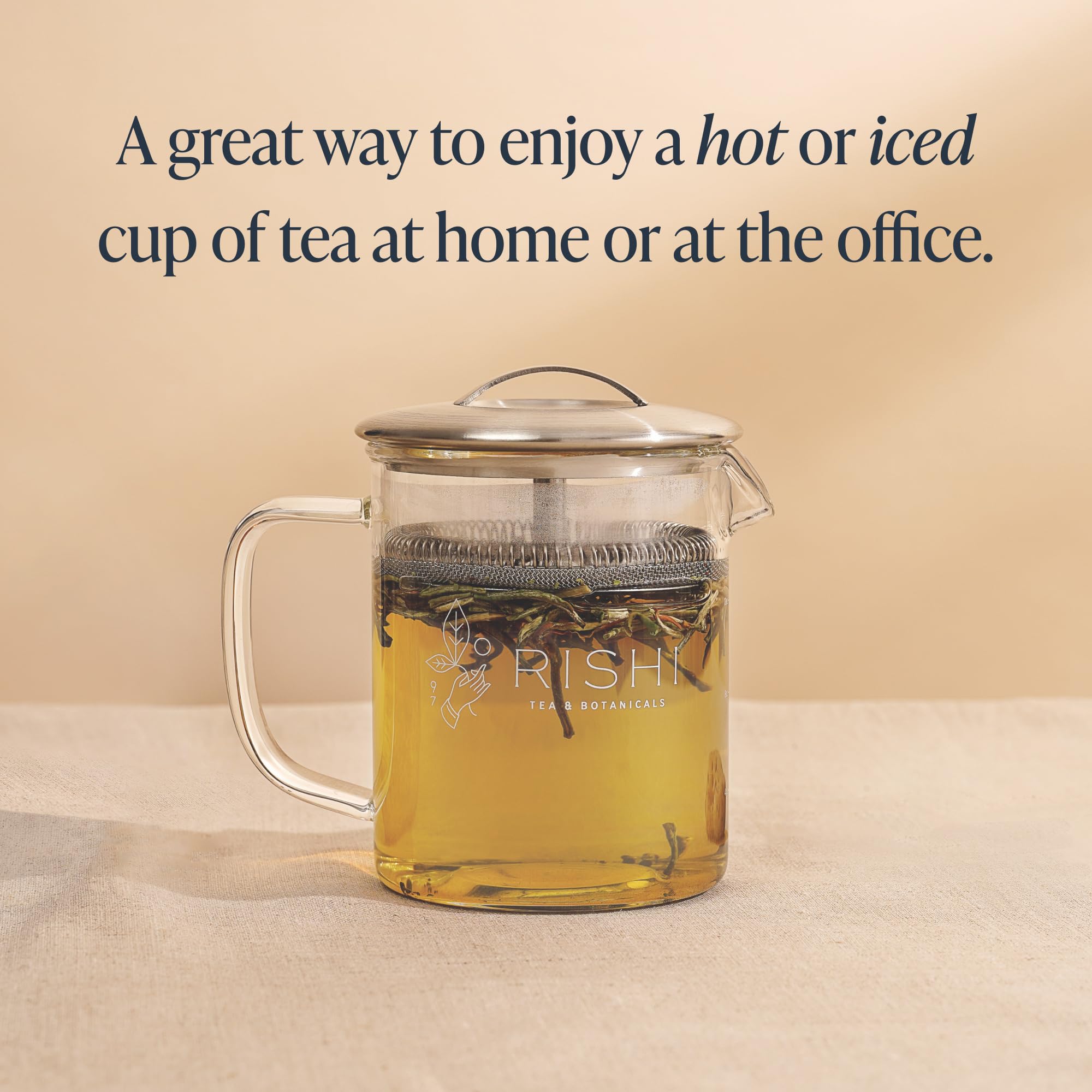 Rishi Tea Simple Brew Teapot - Borosilicate Glass, 400ml, Built-in Strainer, Easy to Clean, Perfect for Hot or Iced Tea