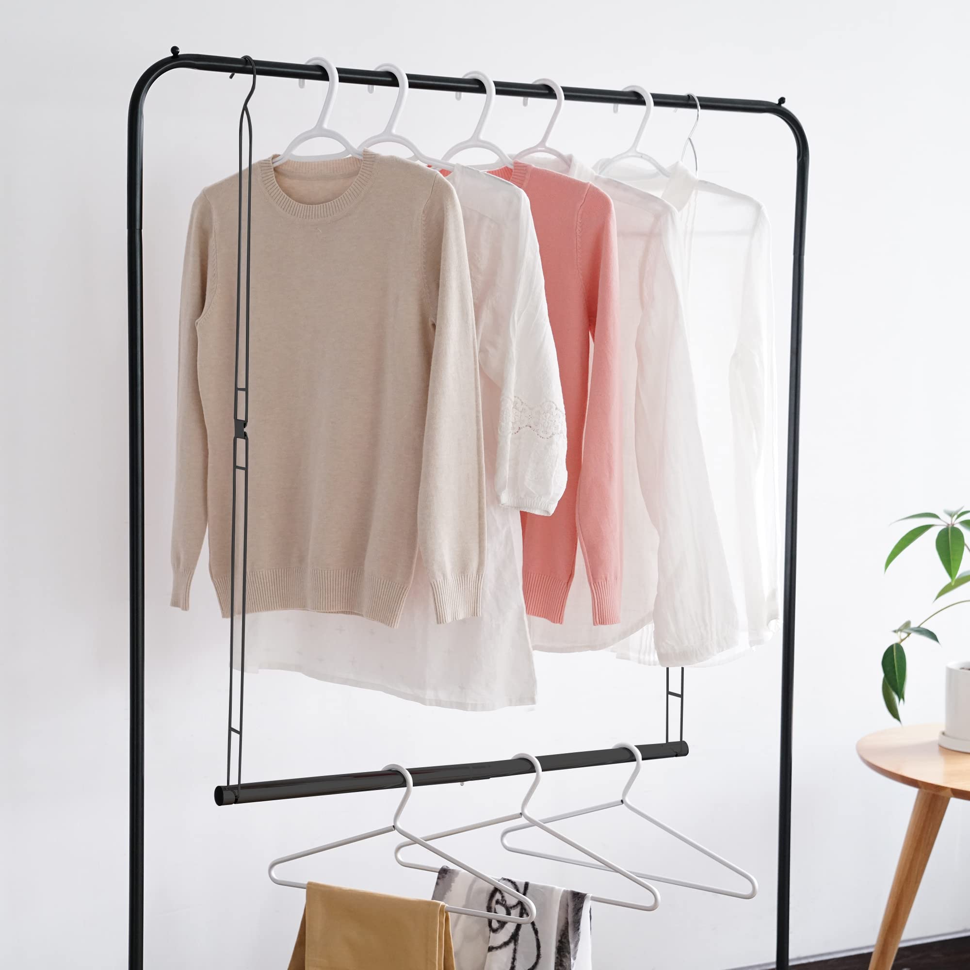 Storage Maniac Hanging Closet Rod, Adjustable Width And Height Closet Hanging Organizer, Space-Saving Clothes Hanging Bar, Close