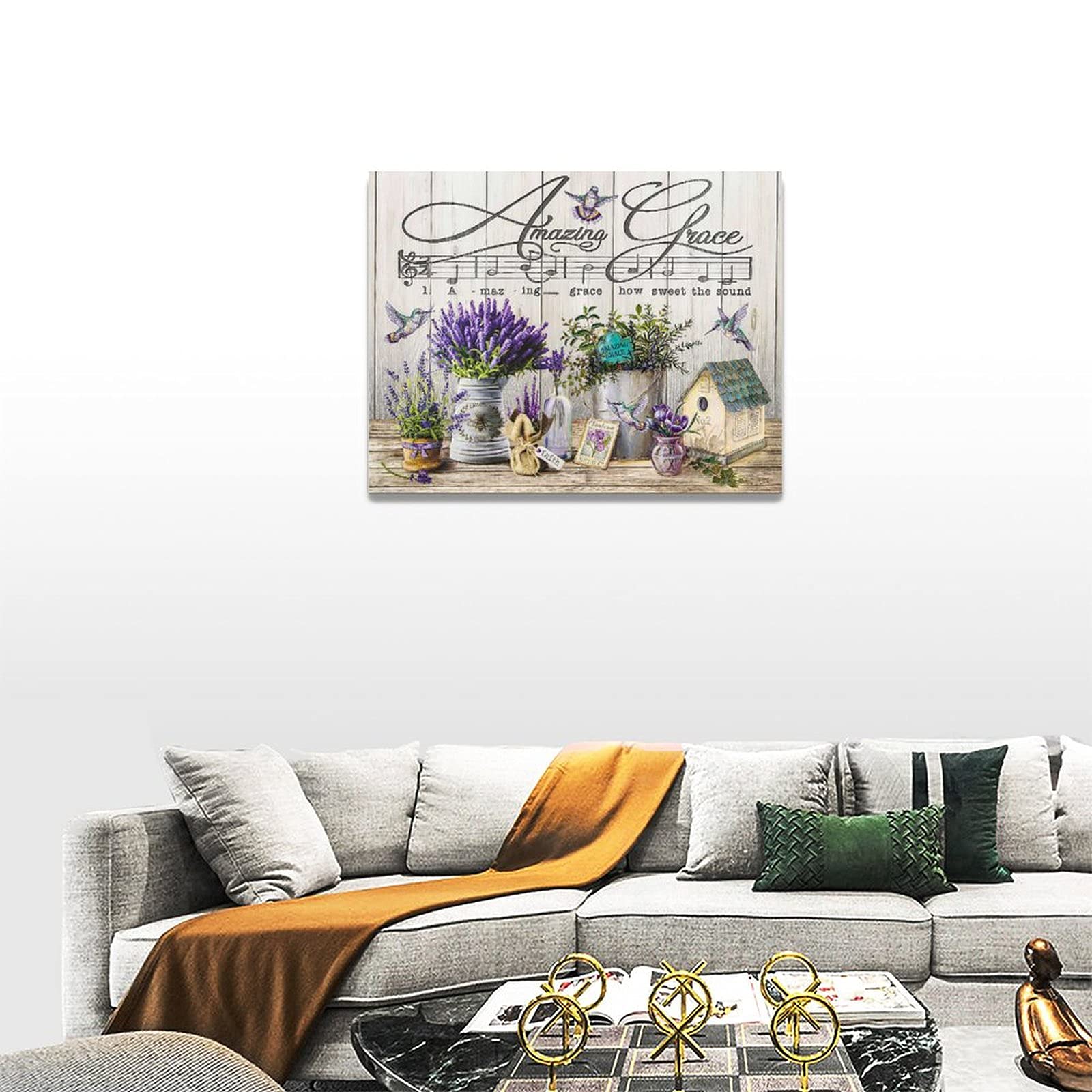 Purple Lavender Bathroom Wall Art Farmhouse Amazing Grace Hummingbird Pictures Wall Decor Christian Faith Inspirational Quotes C