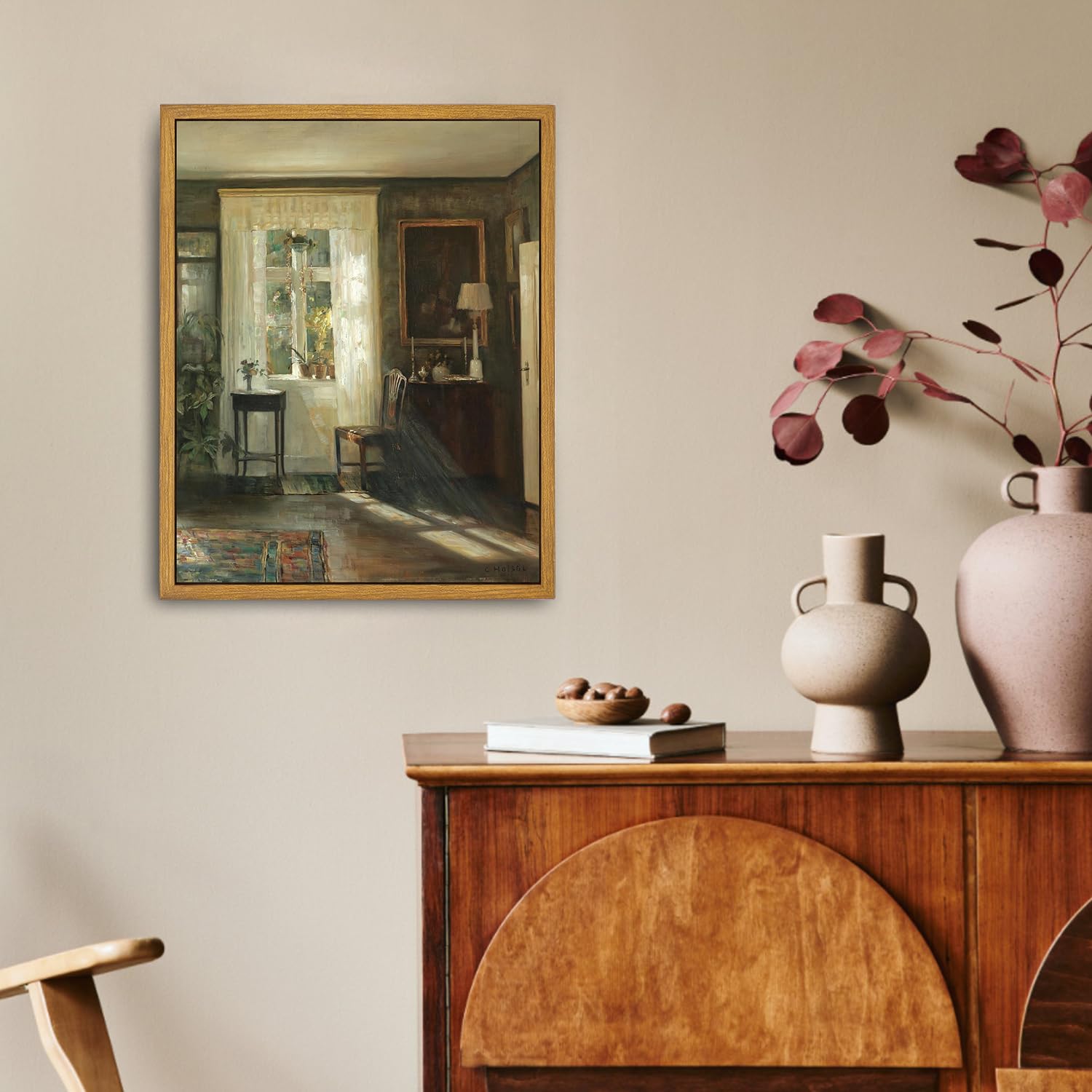Roslynity Framed Canvas Wall Art Vintage Print Oil Paintings Sunlit Interior Old House Sunlight Rustic Moody Retro Aesthetic Art